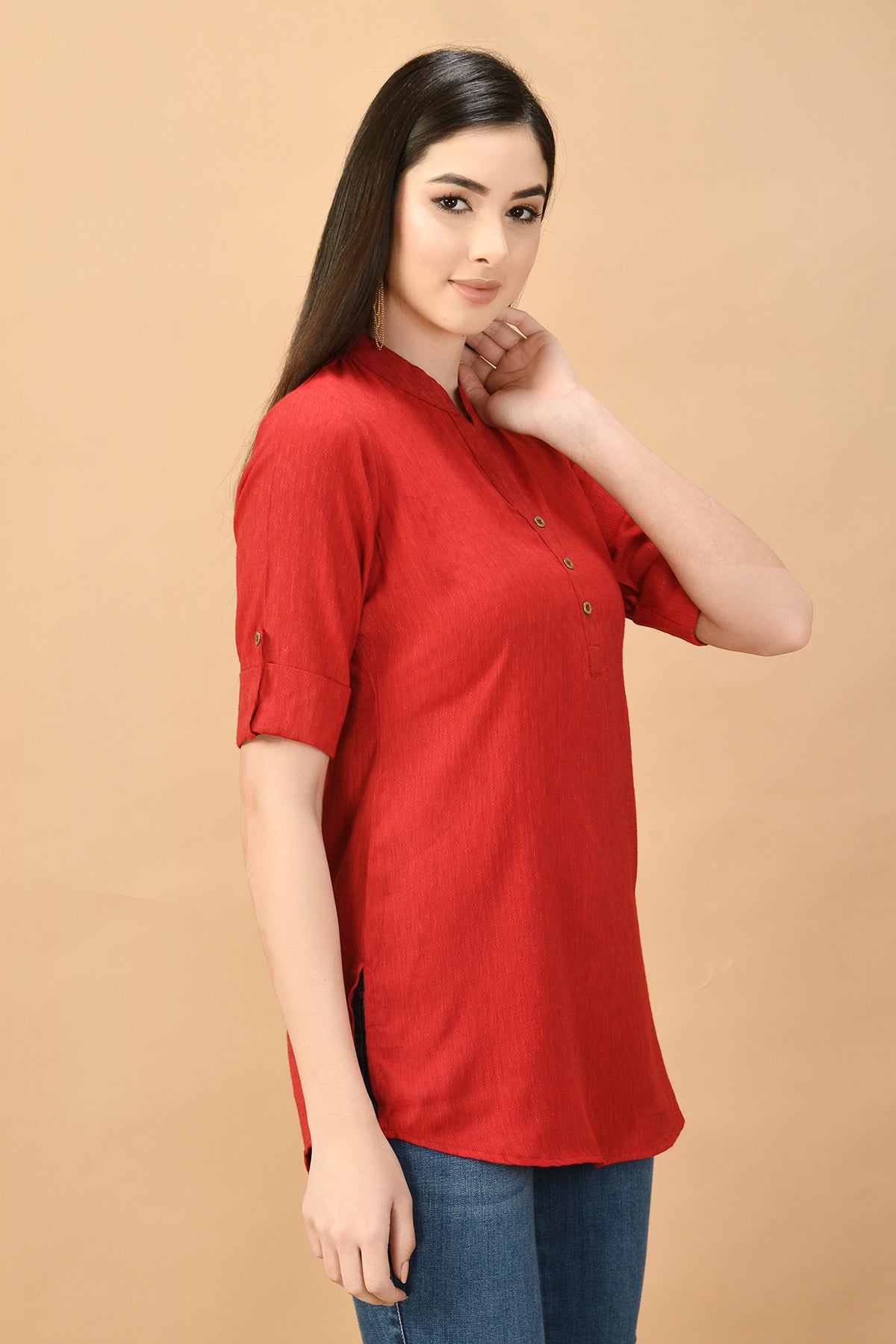 Maroon Solid Straight Top
