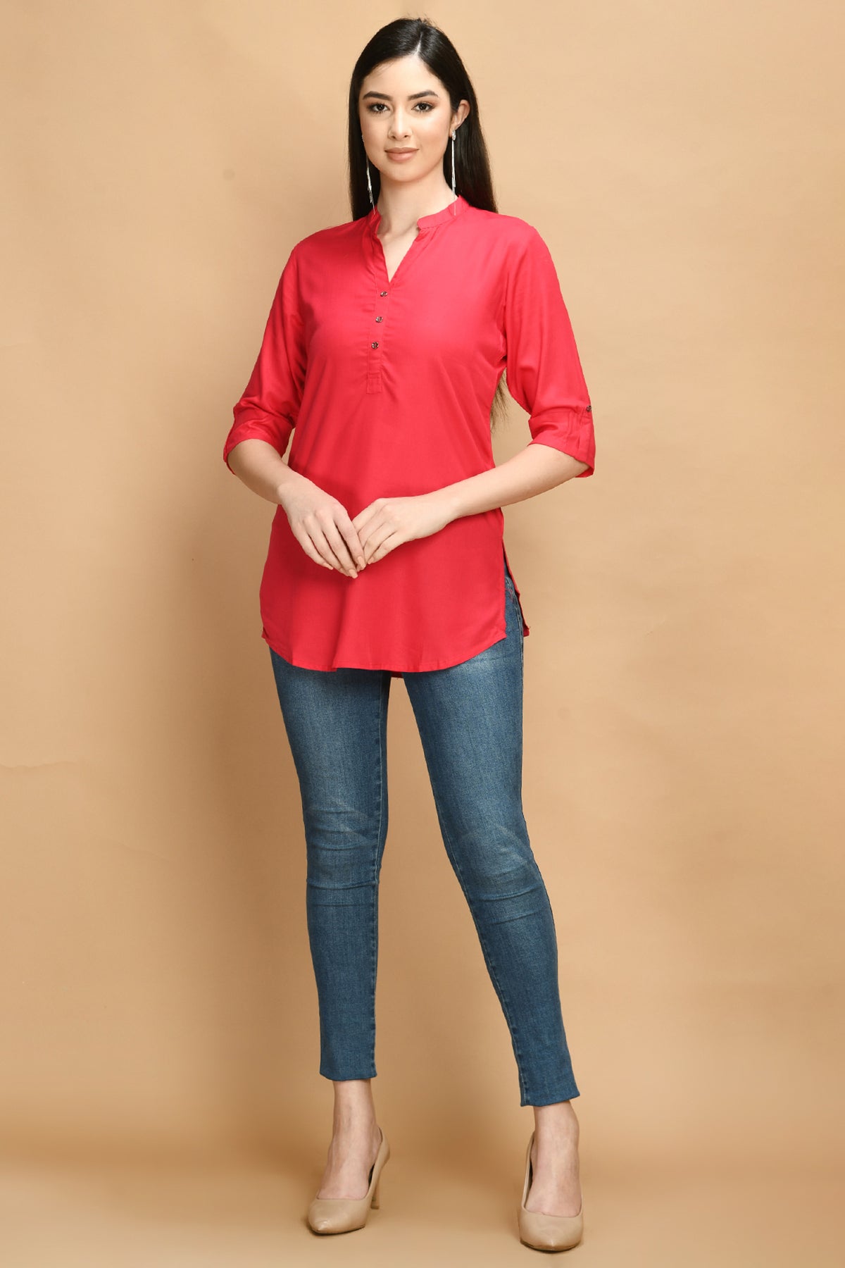 Pink Solid Straight Top