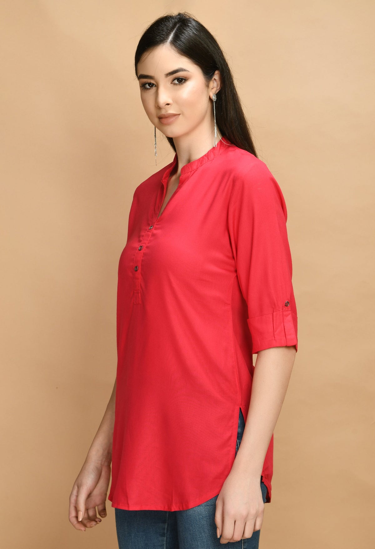 Pink Solid Straight Top
