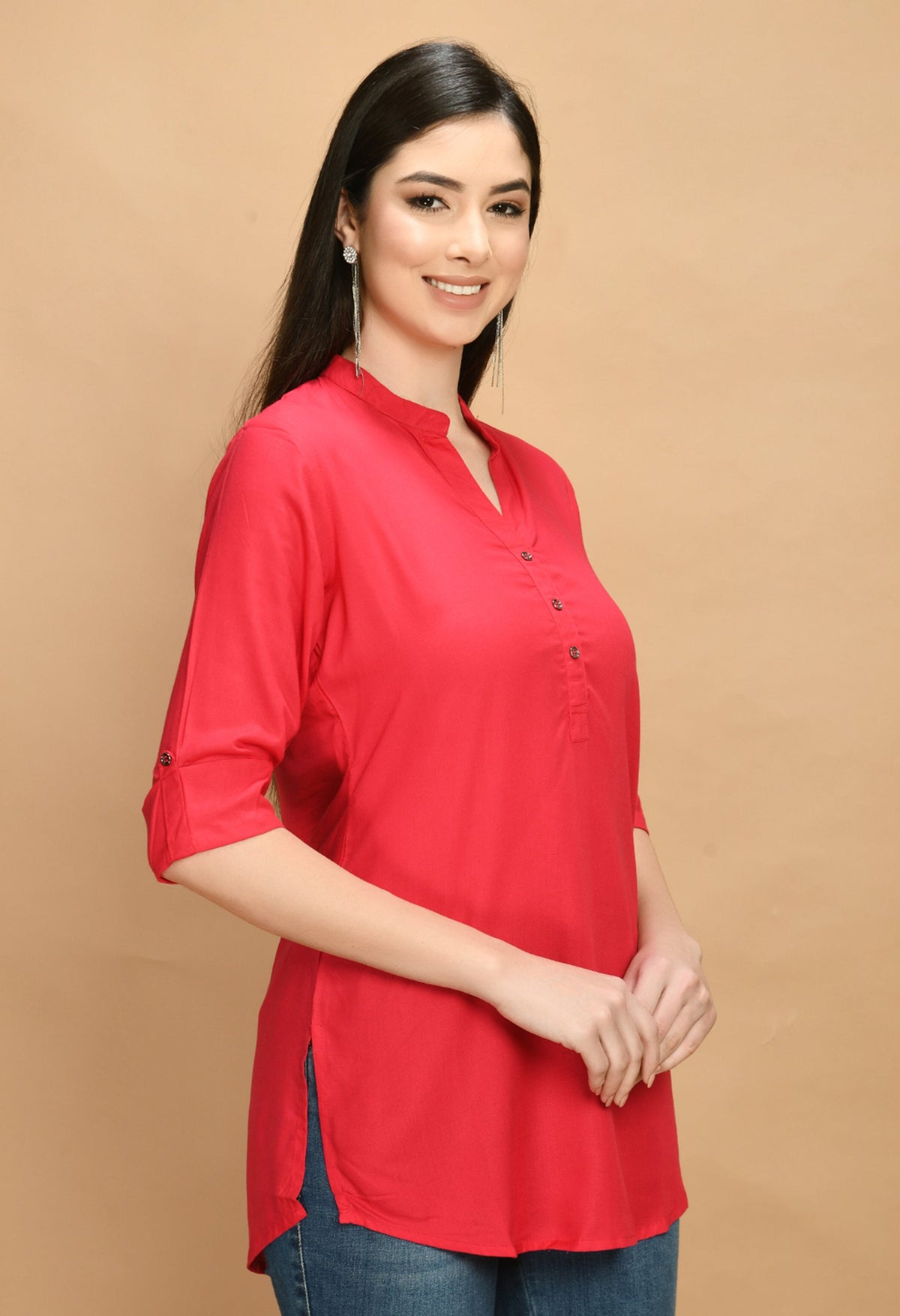 Pink Solid Straight Top