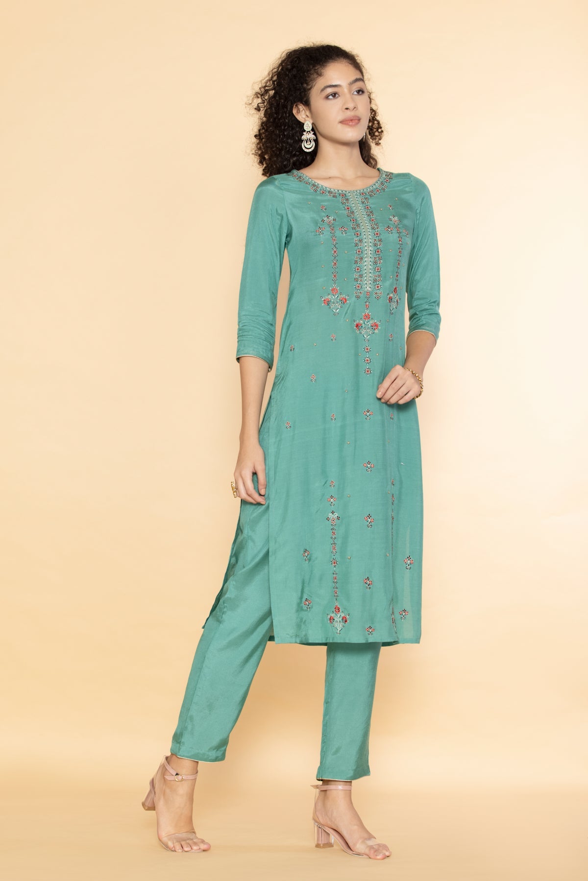 Green Embroidered Kurta Set