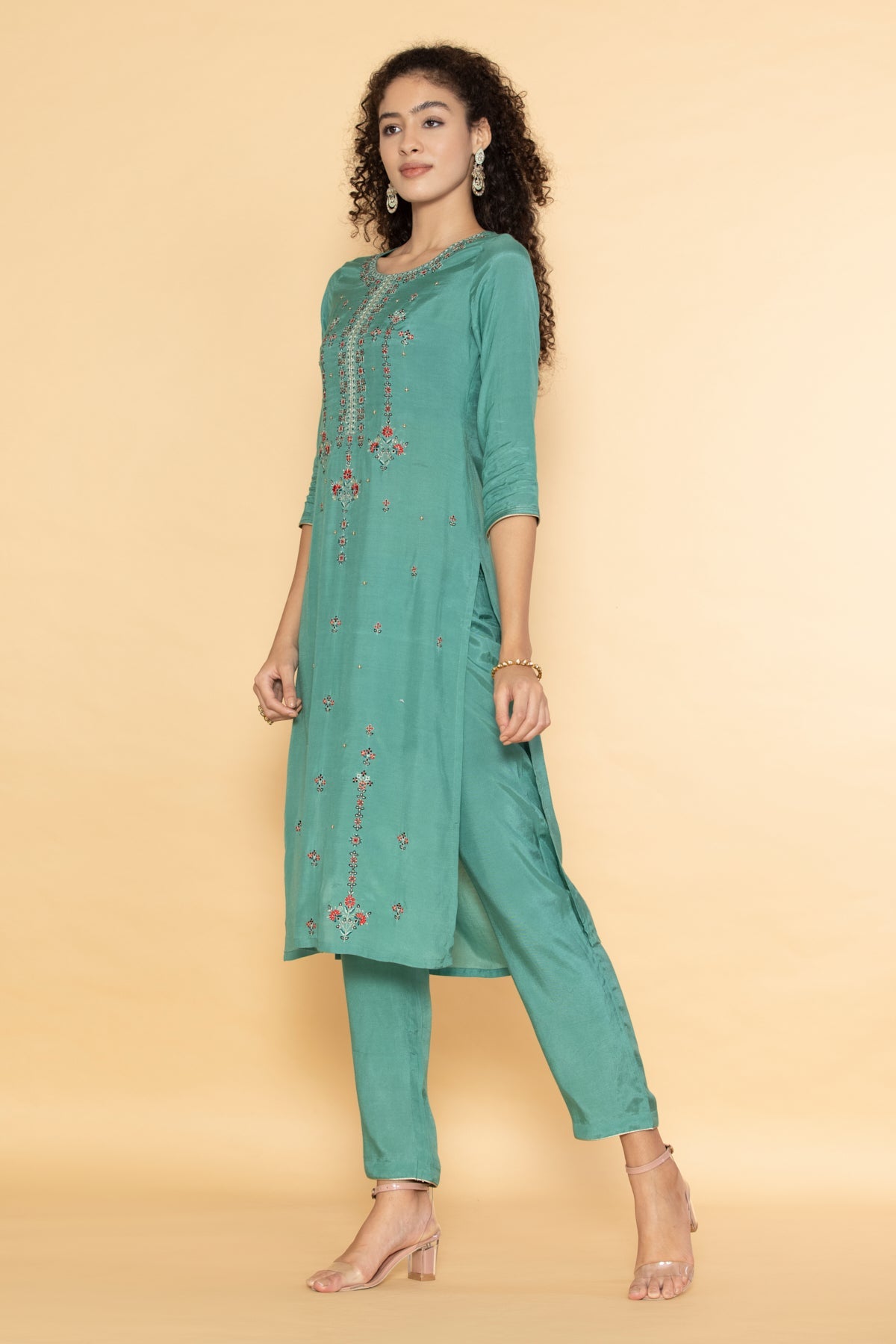 Green Embroidered Kurta Set