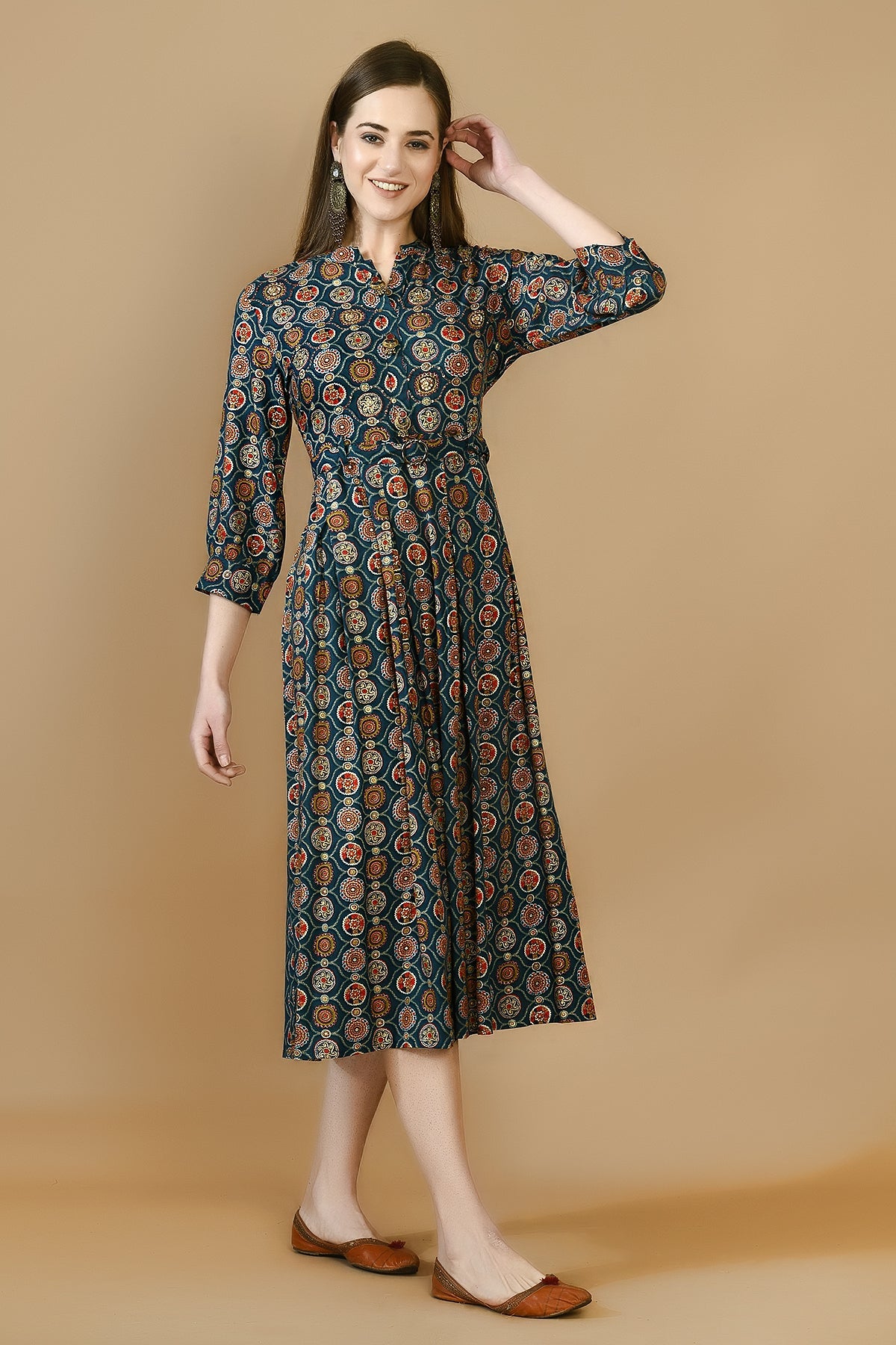 Multi Printed Midi Flare Dress