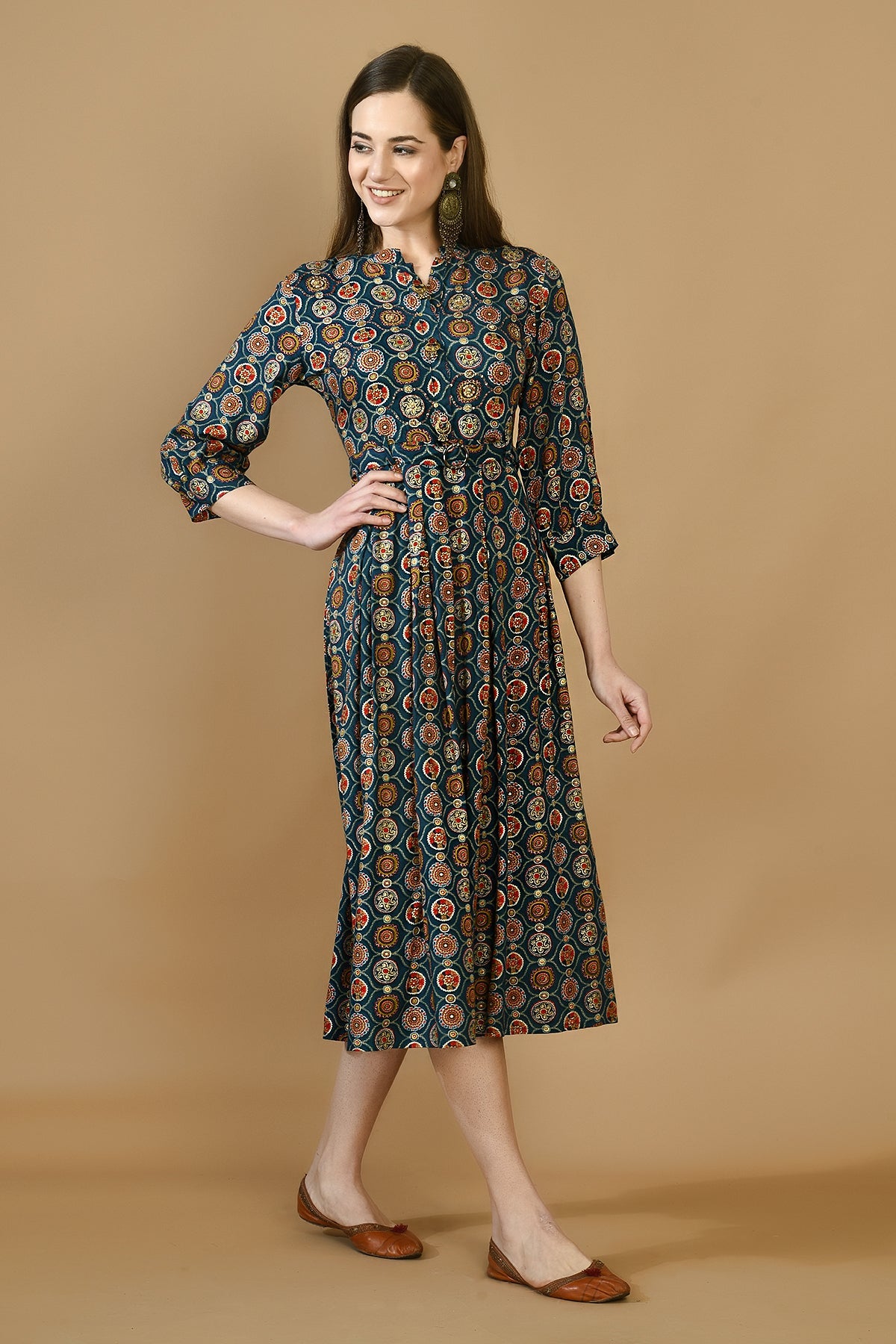 Multi Printed Midi Flare Dress