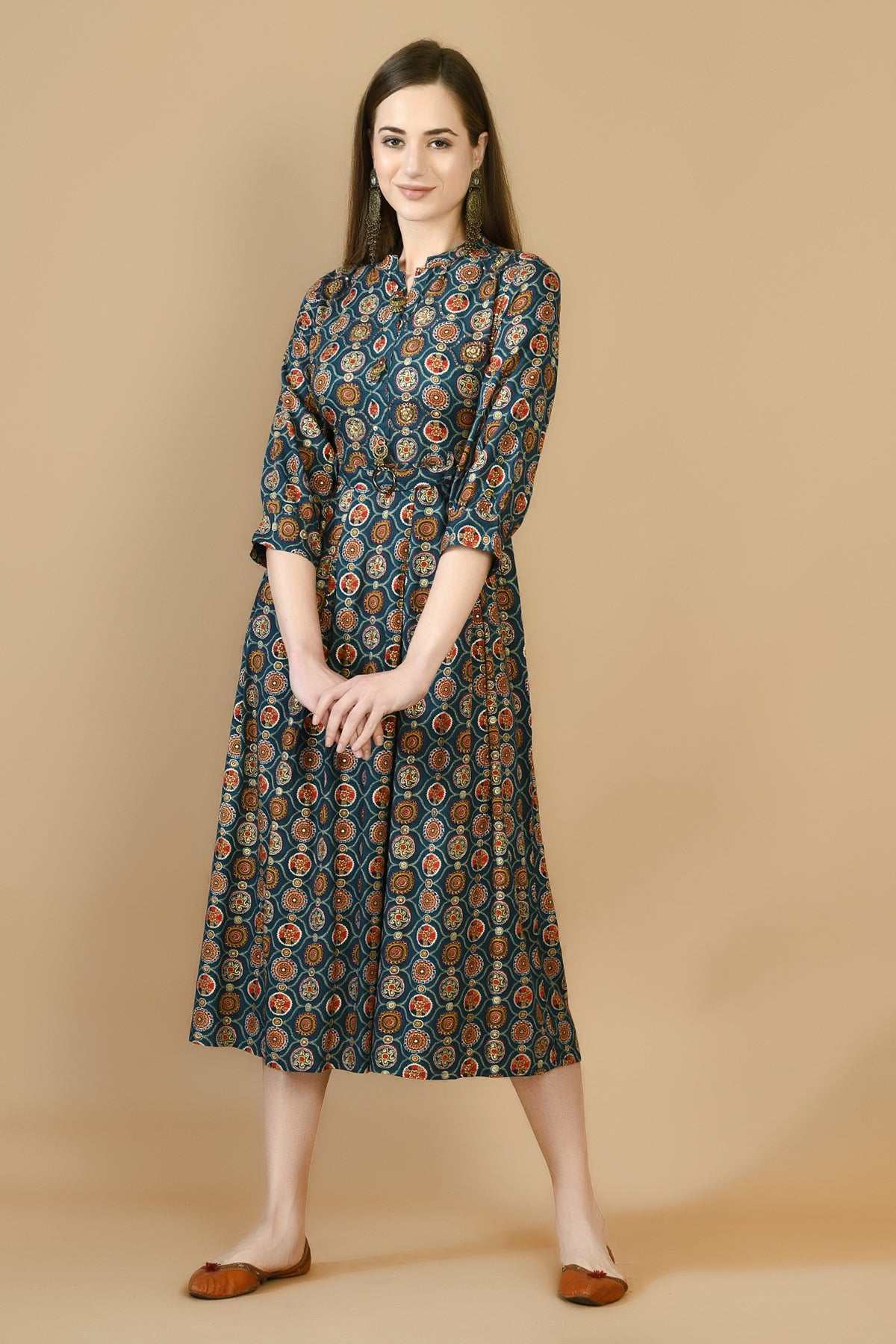 Multi Printed Midi Flare Dress