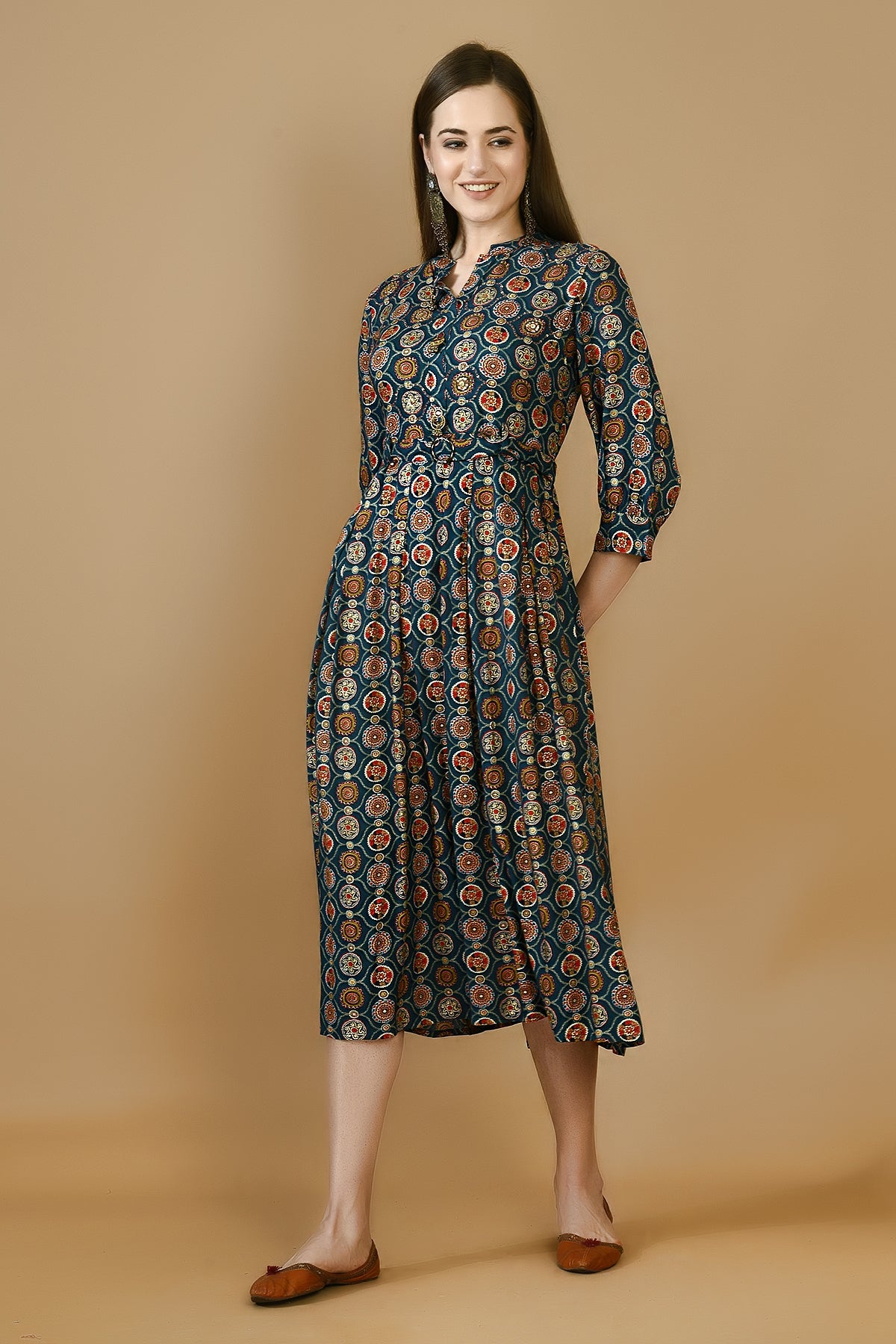 Multi Printed Midi Flare Dress