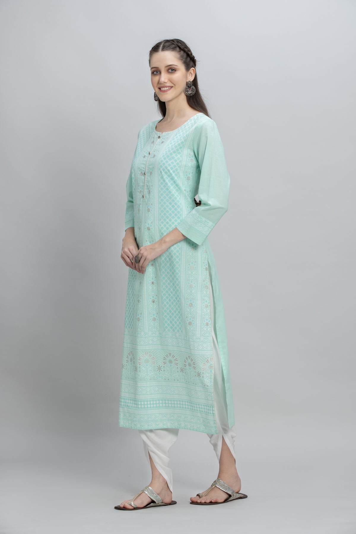 Mint Green White Printed Kurta
