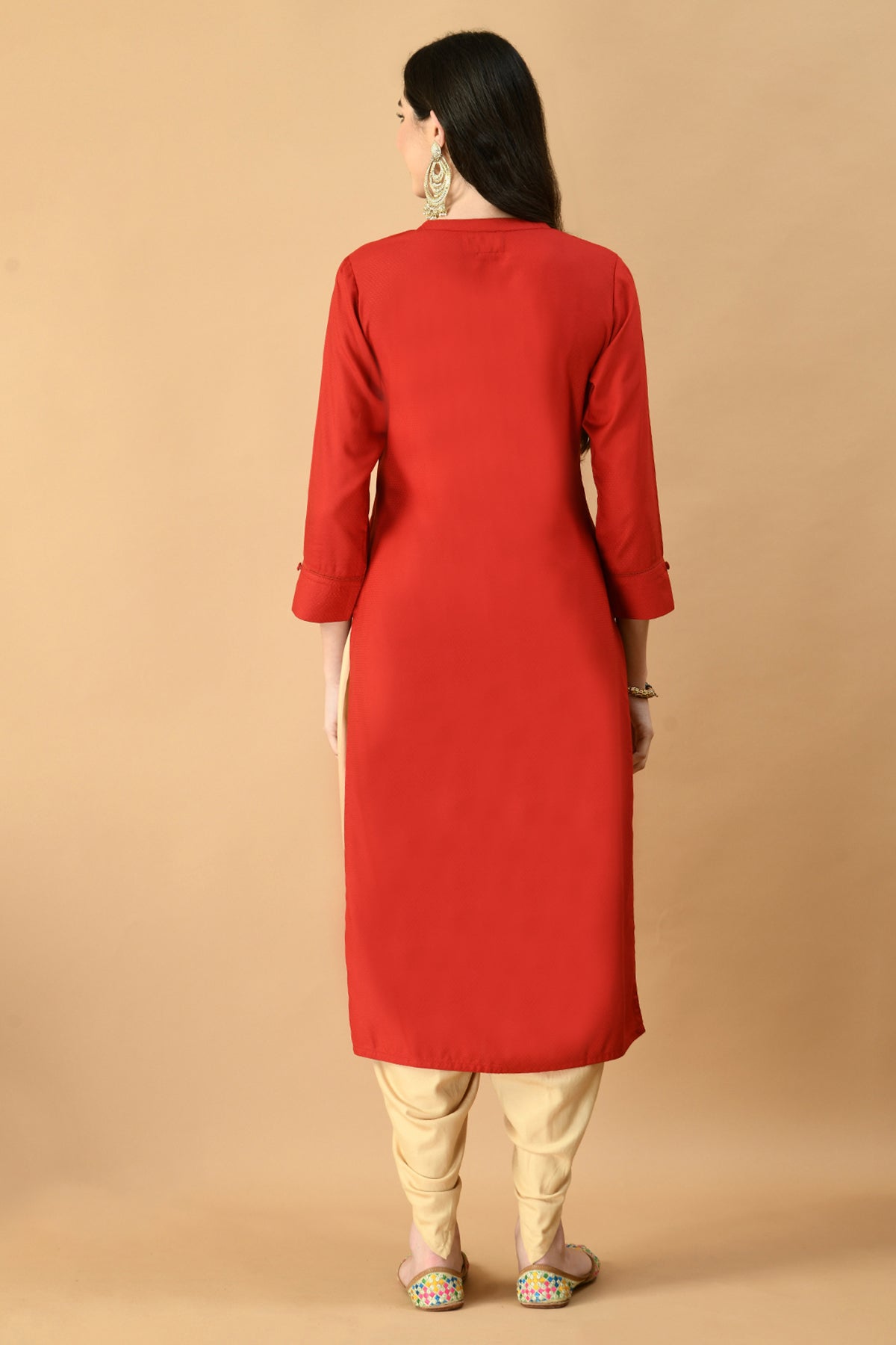 Maroon Yoke Embroidered Kurta