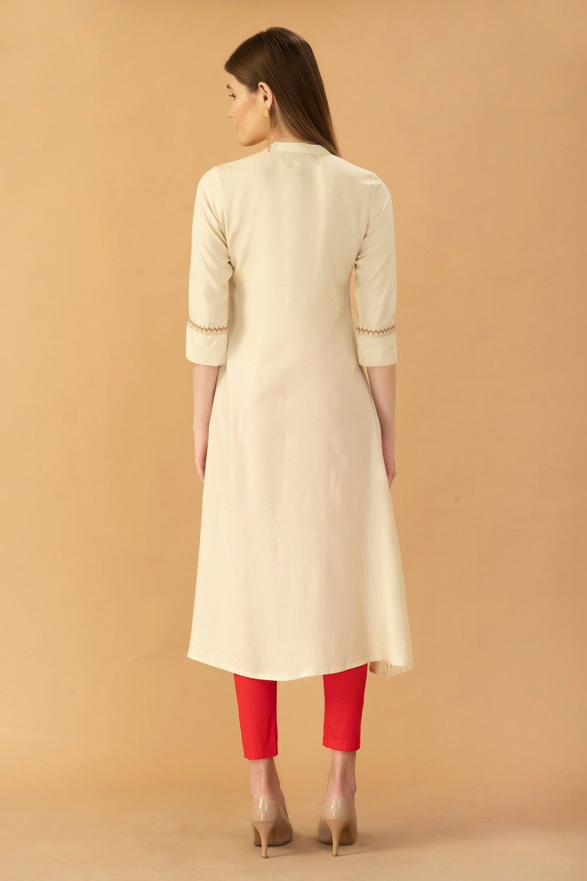 Cream Yoke Embroidered Kurta
