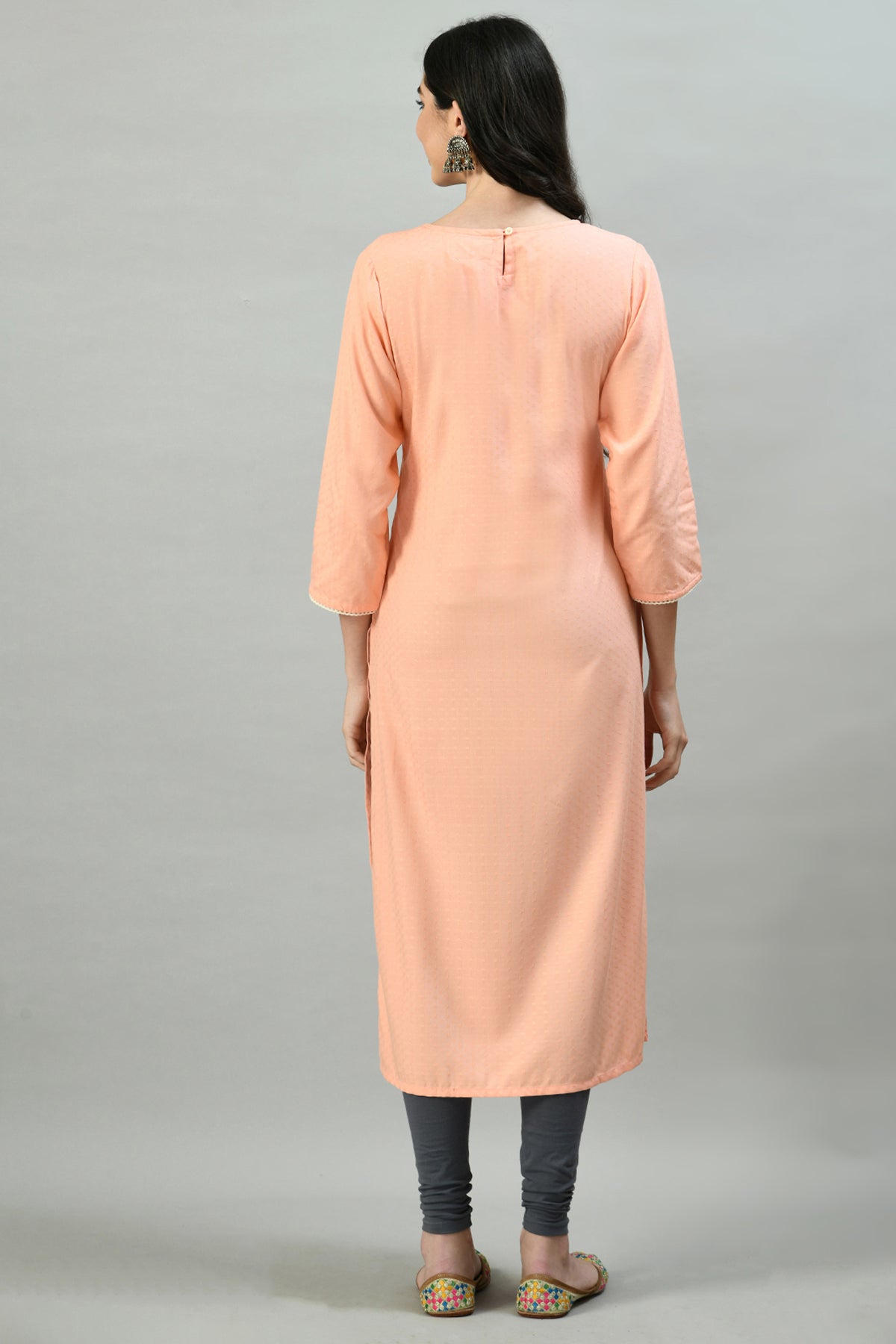 Peach Yoke Embroidered Kurta