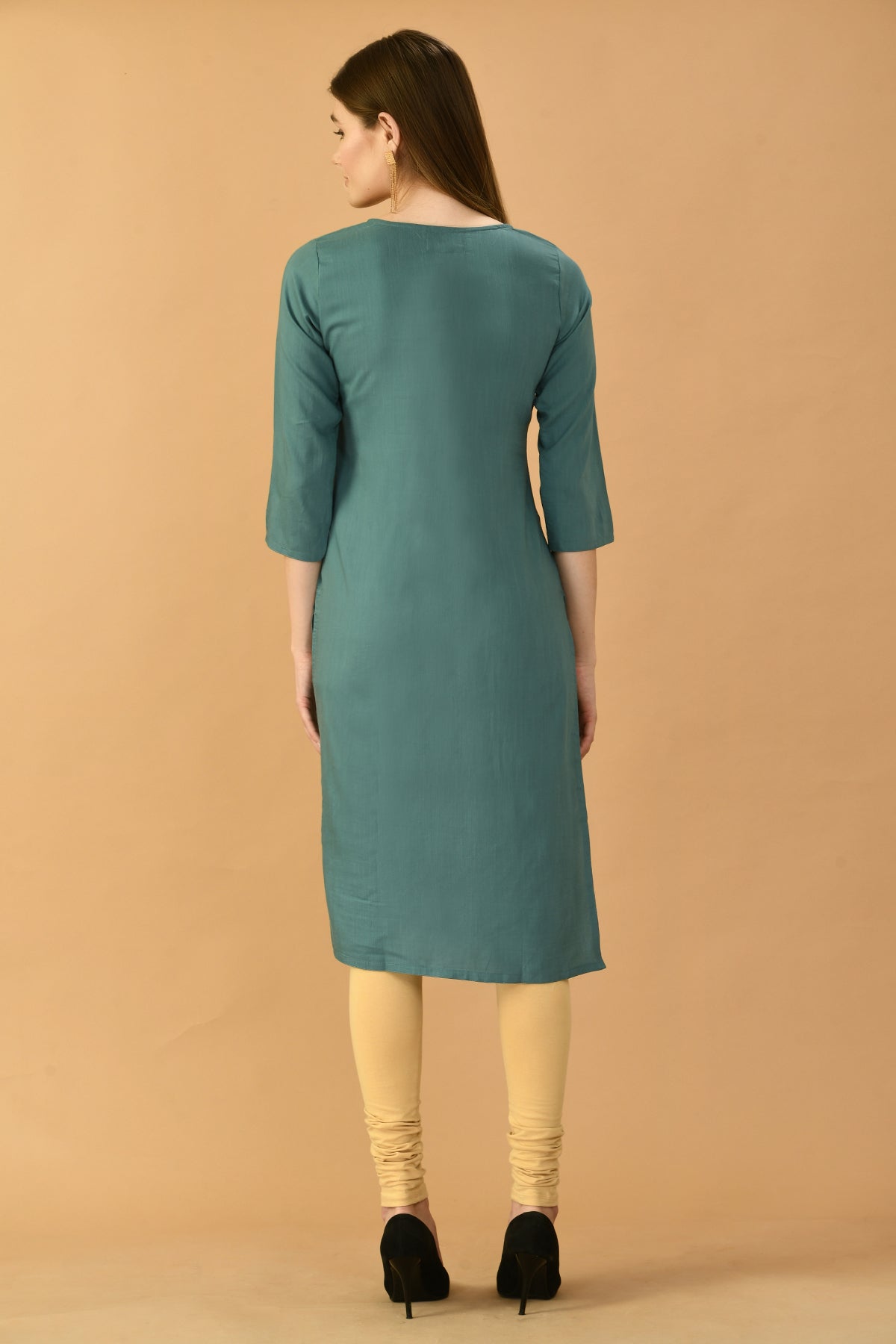 Turquoise Blue Embroidered Straight Kurta
