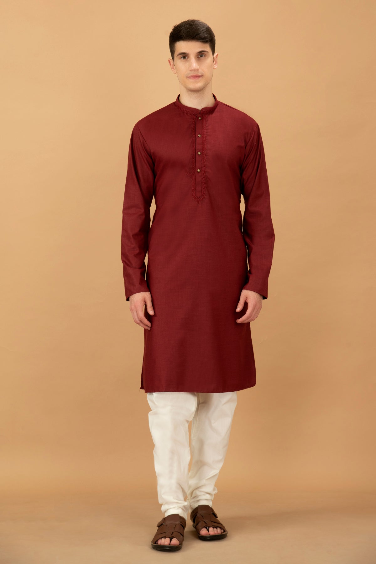 Maroon Floral Yoke Embroidered Kurta Set