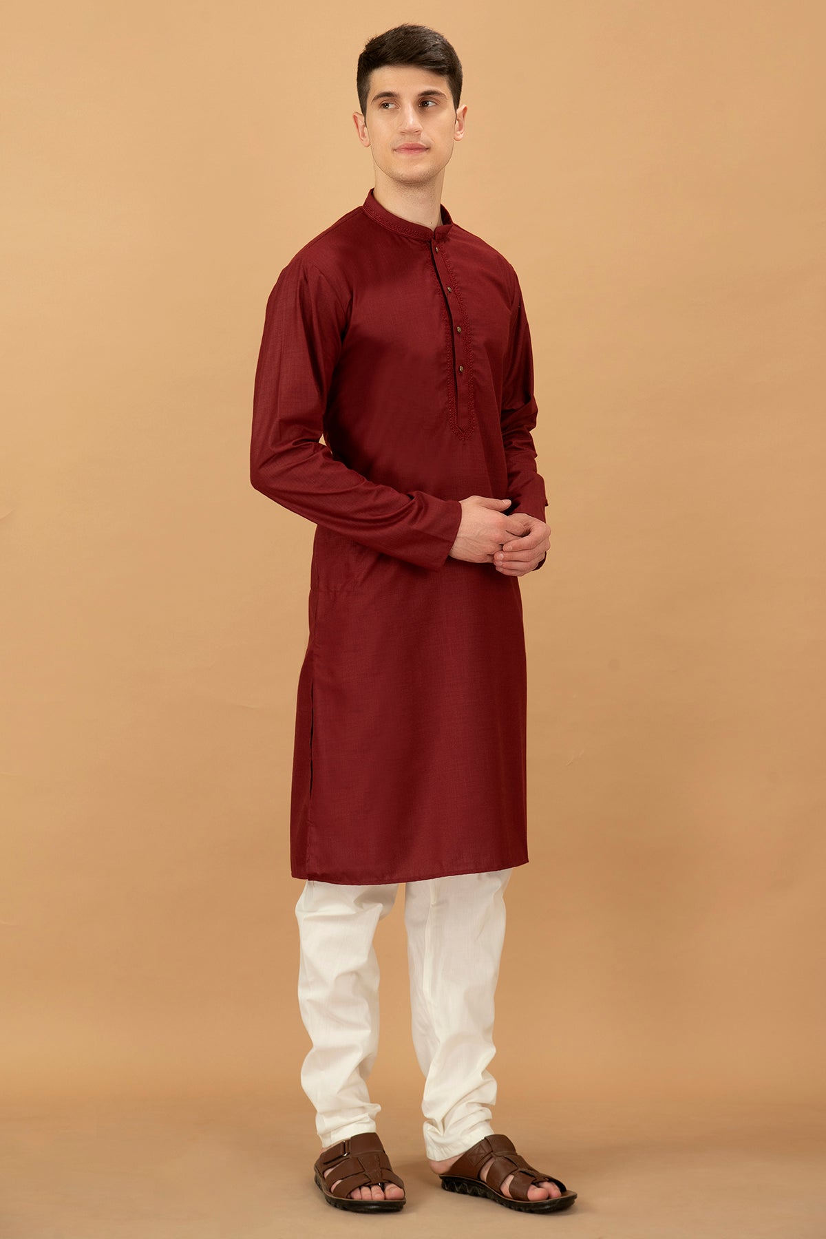 Maroon Floral Yoke Embroidered Kurta Set