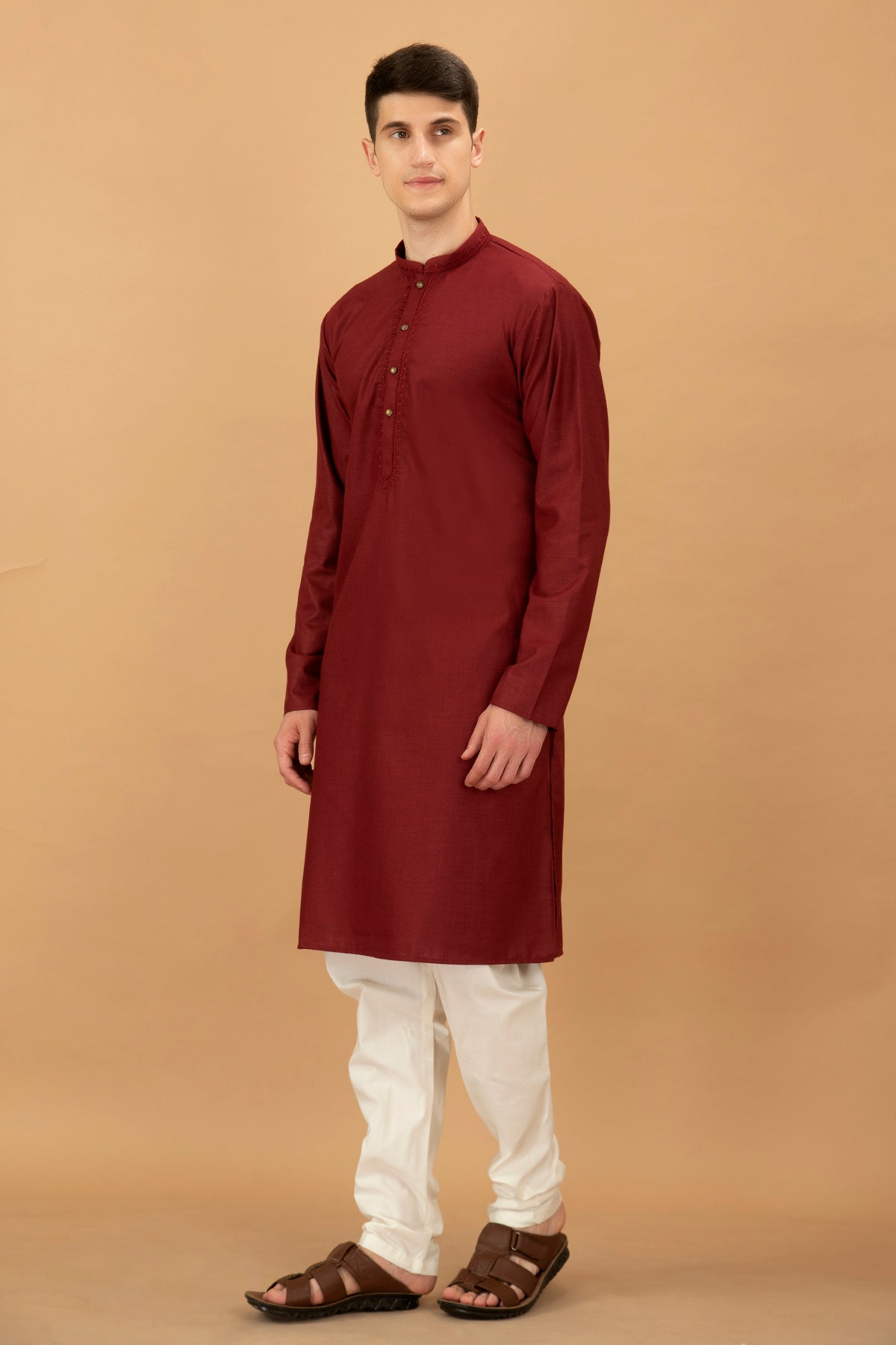 Maroon Floral Yoke Embroidered Kurta Set