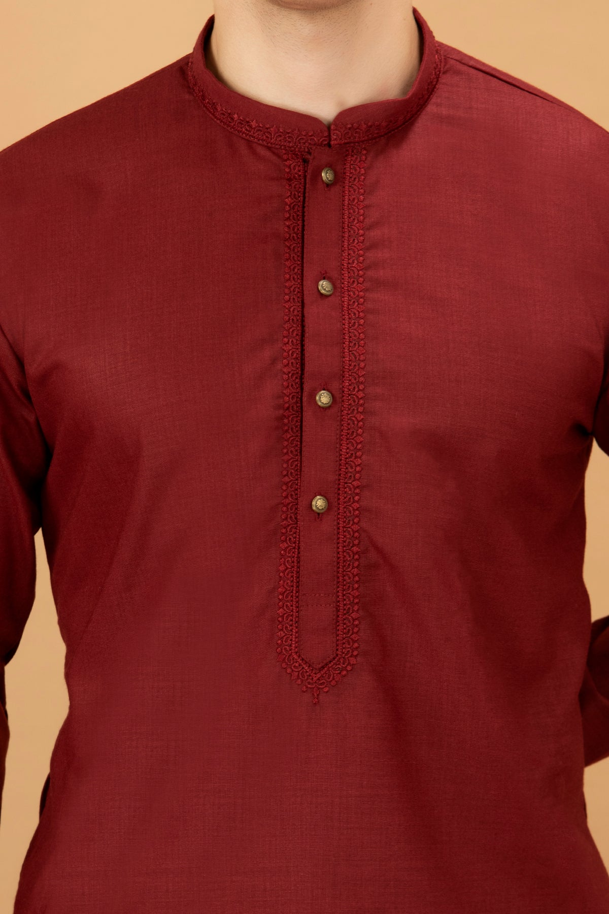Maroon Floral Yoke Embroidered Kurta Set