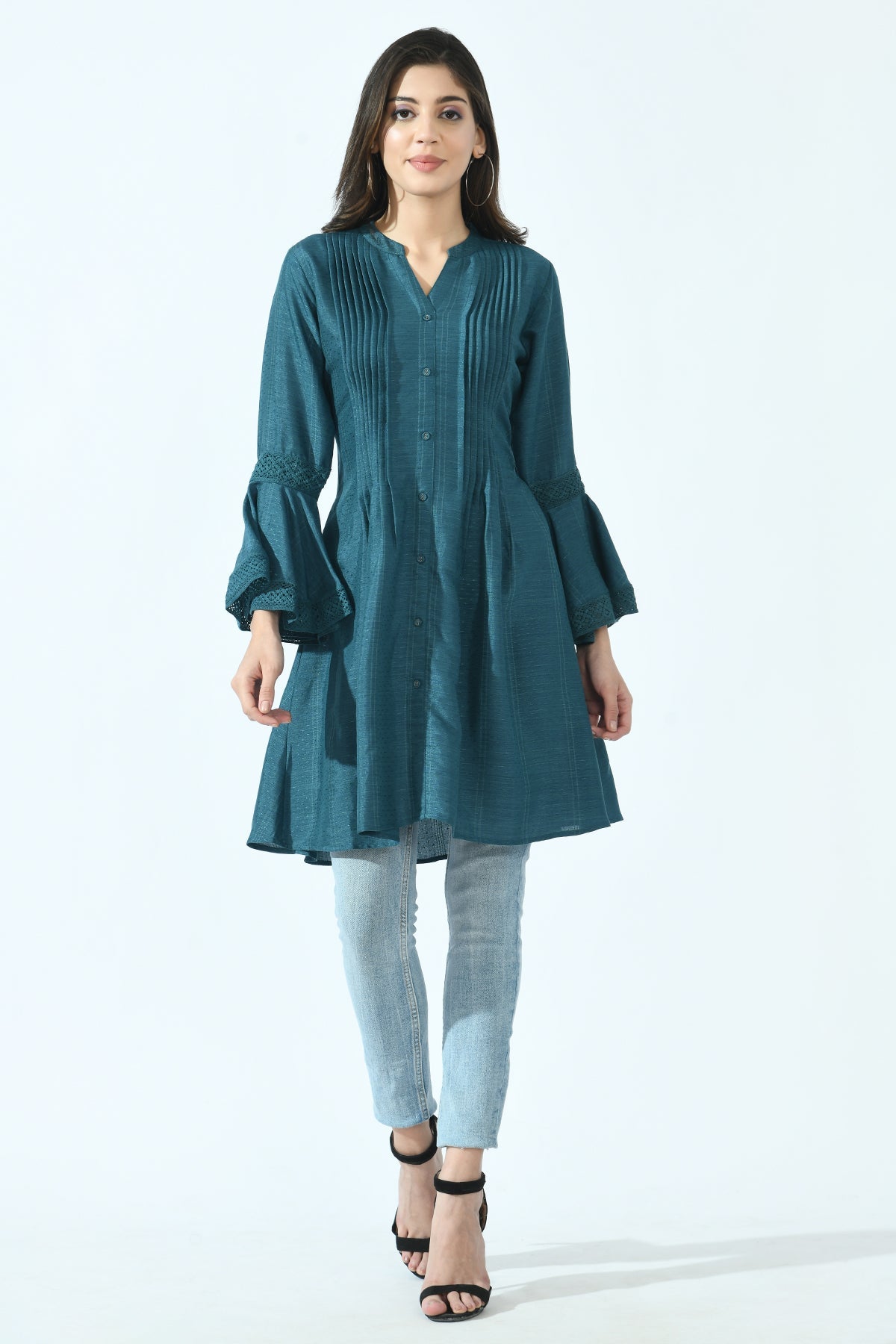 Teal Green Solid A-Line Kurta