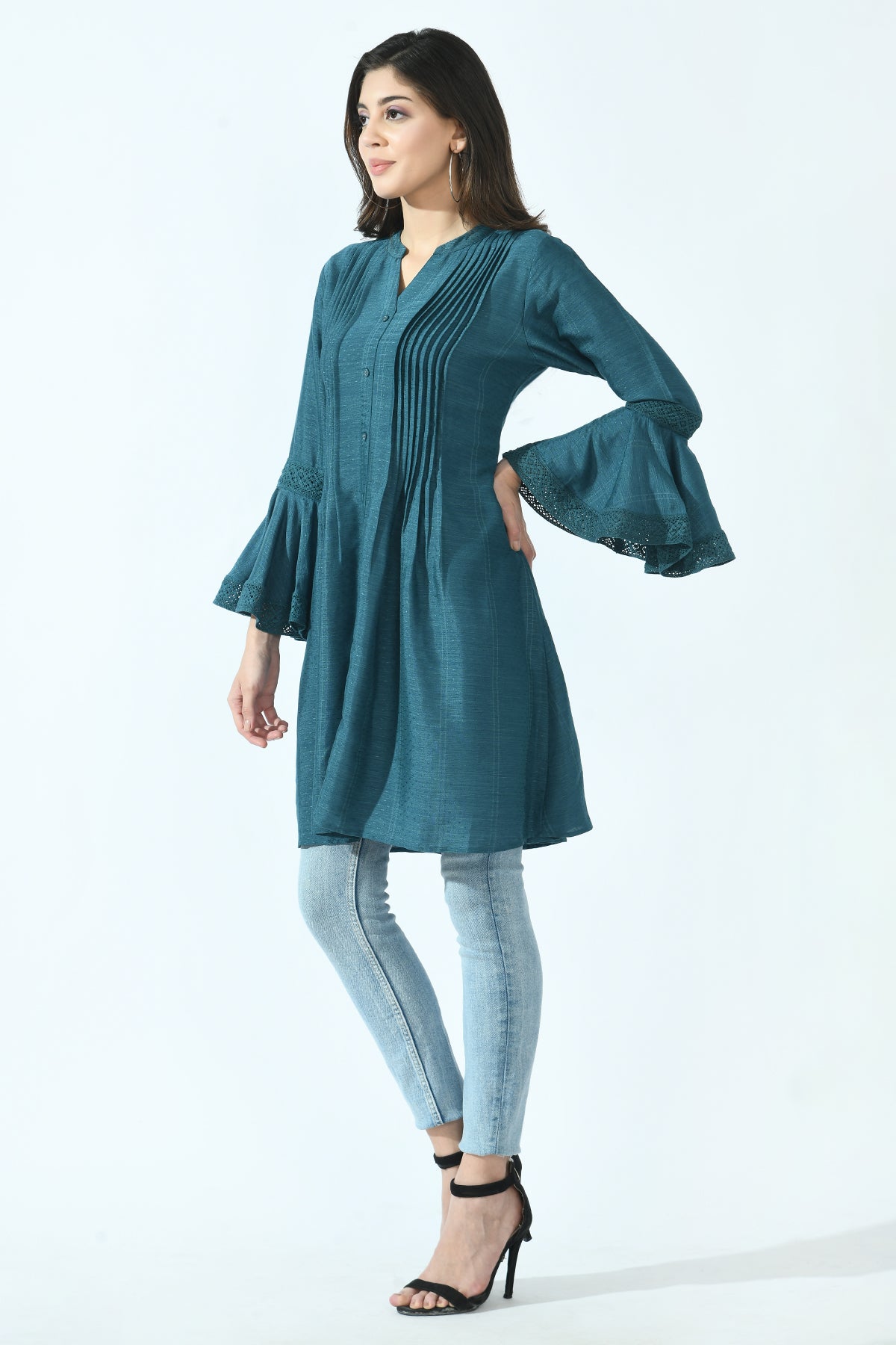 Teal Green Solid A-Line Kurta