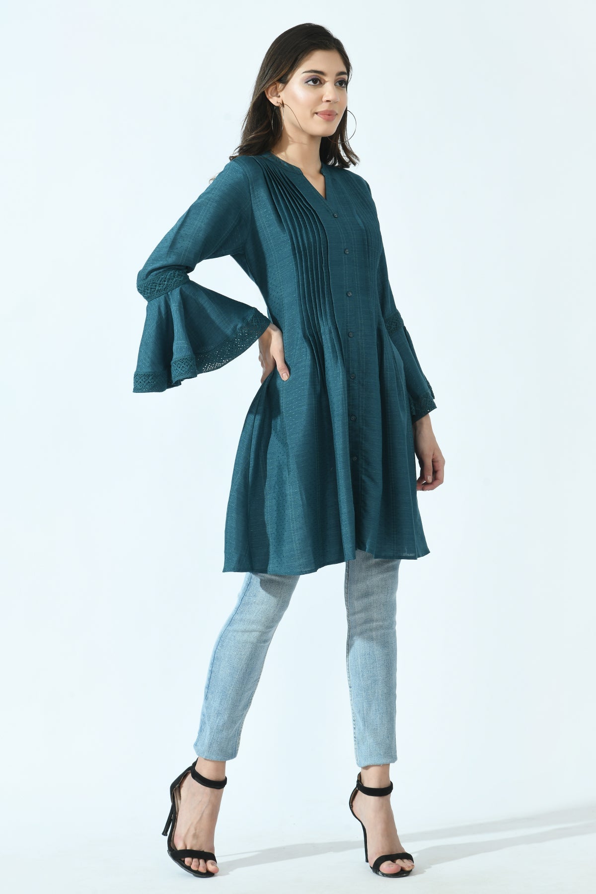 Teal Green Solid A-Line Kurta