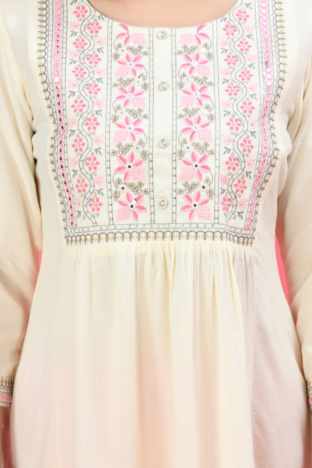 Off White Yoke Embroidered Kurta