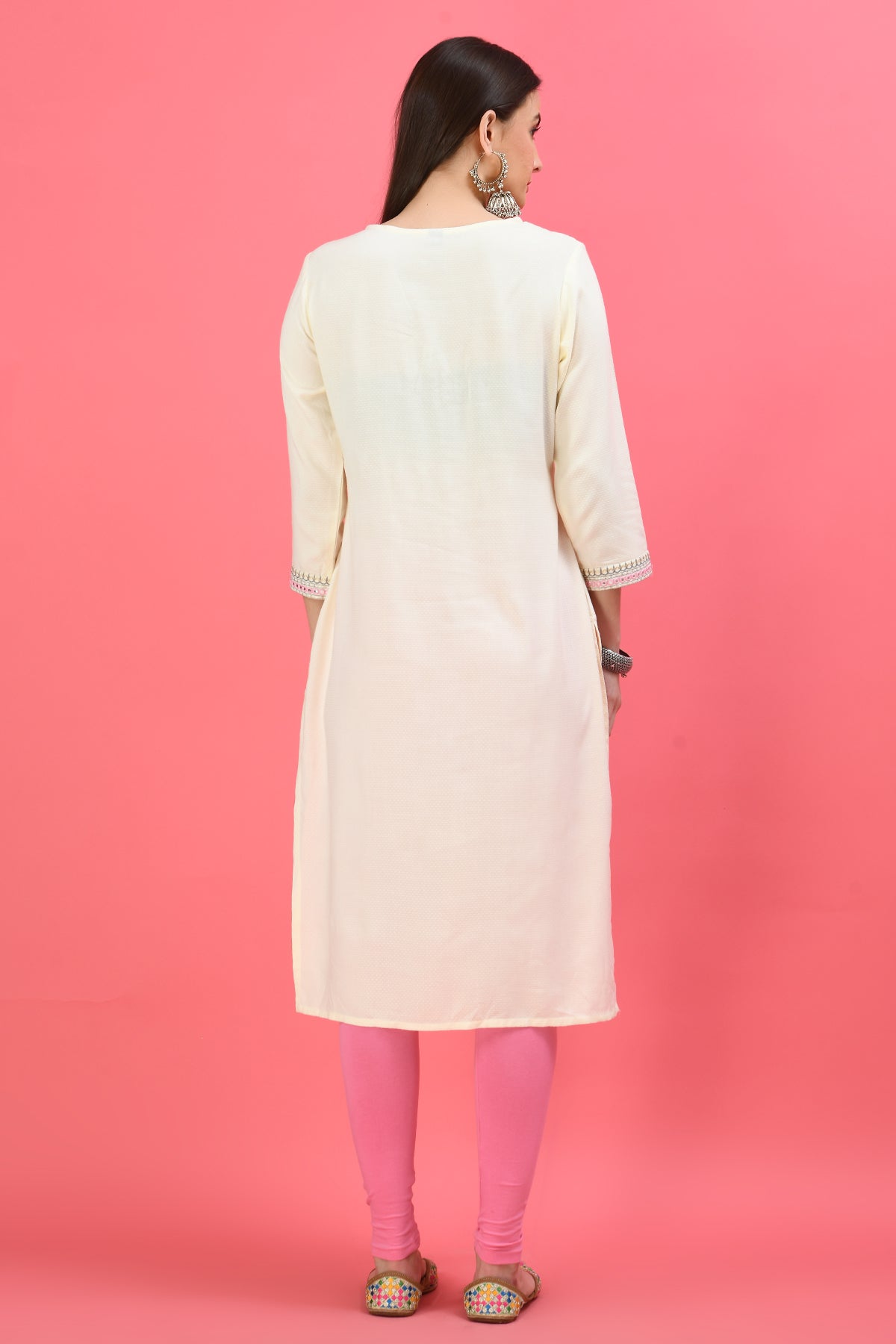 Off White Yoke Embroidered Kurta
