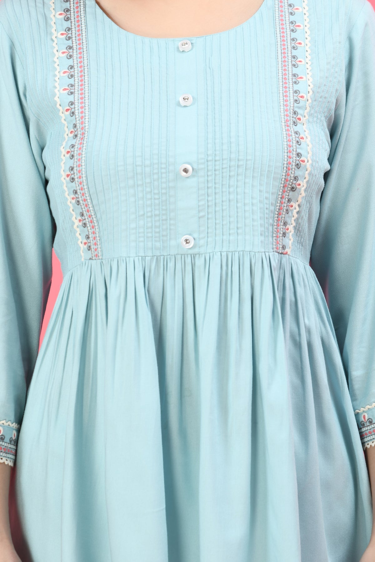 Turquoise Blue Floral Embroidered Top
