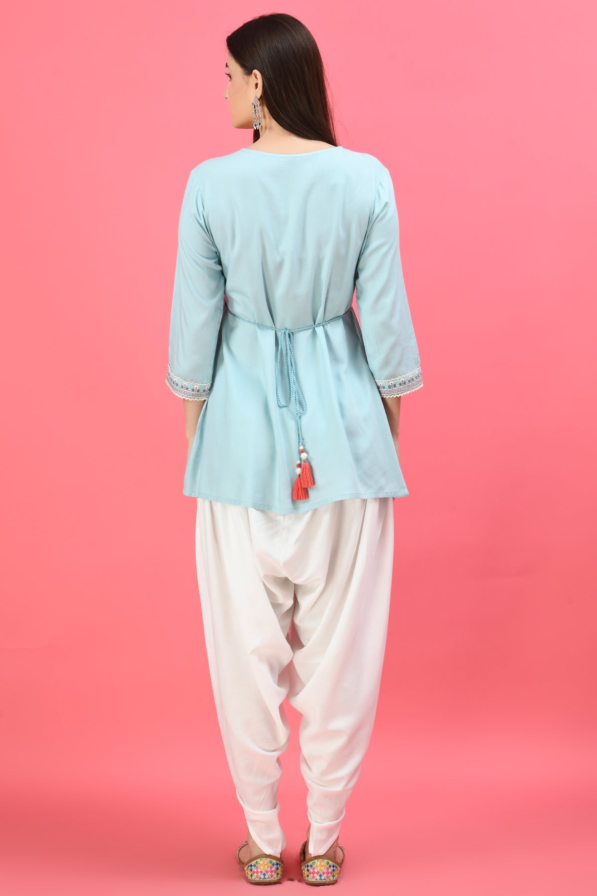 Turquoise Blue Floral Embroidered Top