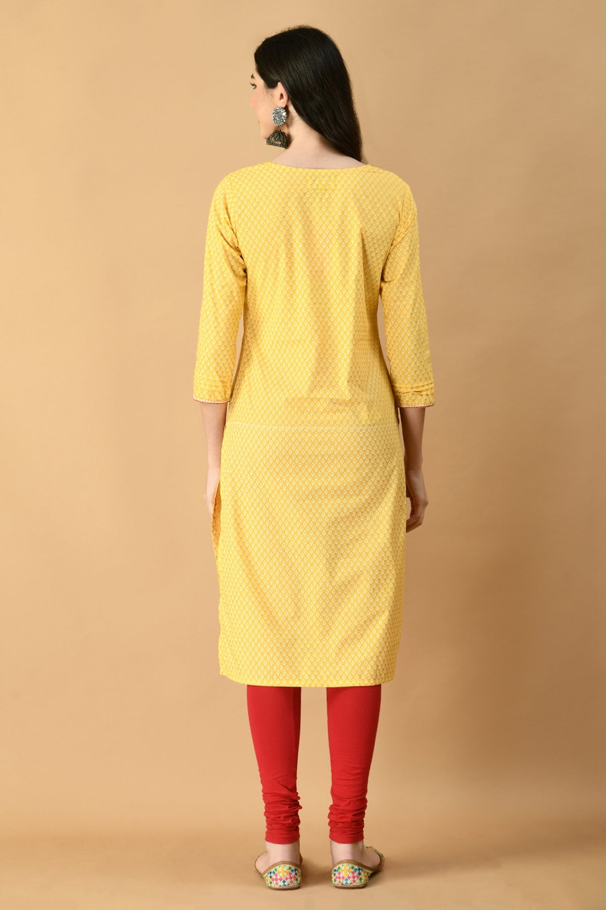 Yellow and White Printed Embroidered Kurta