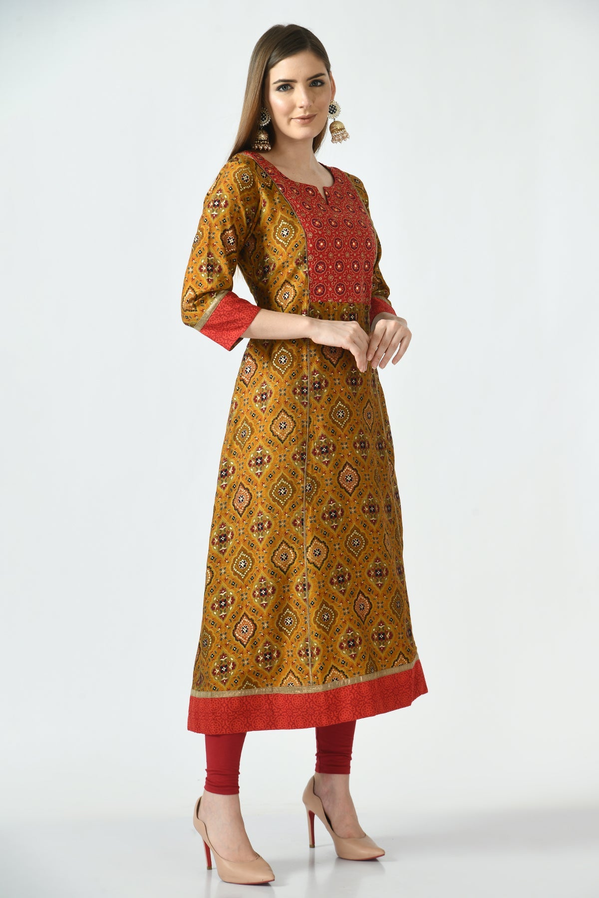 Multi Printed Yoke Embroidered Kurta