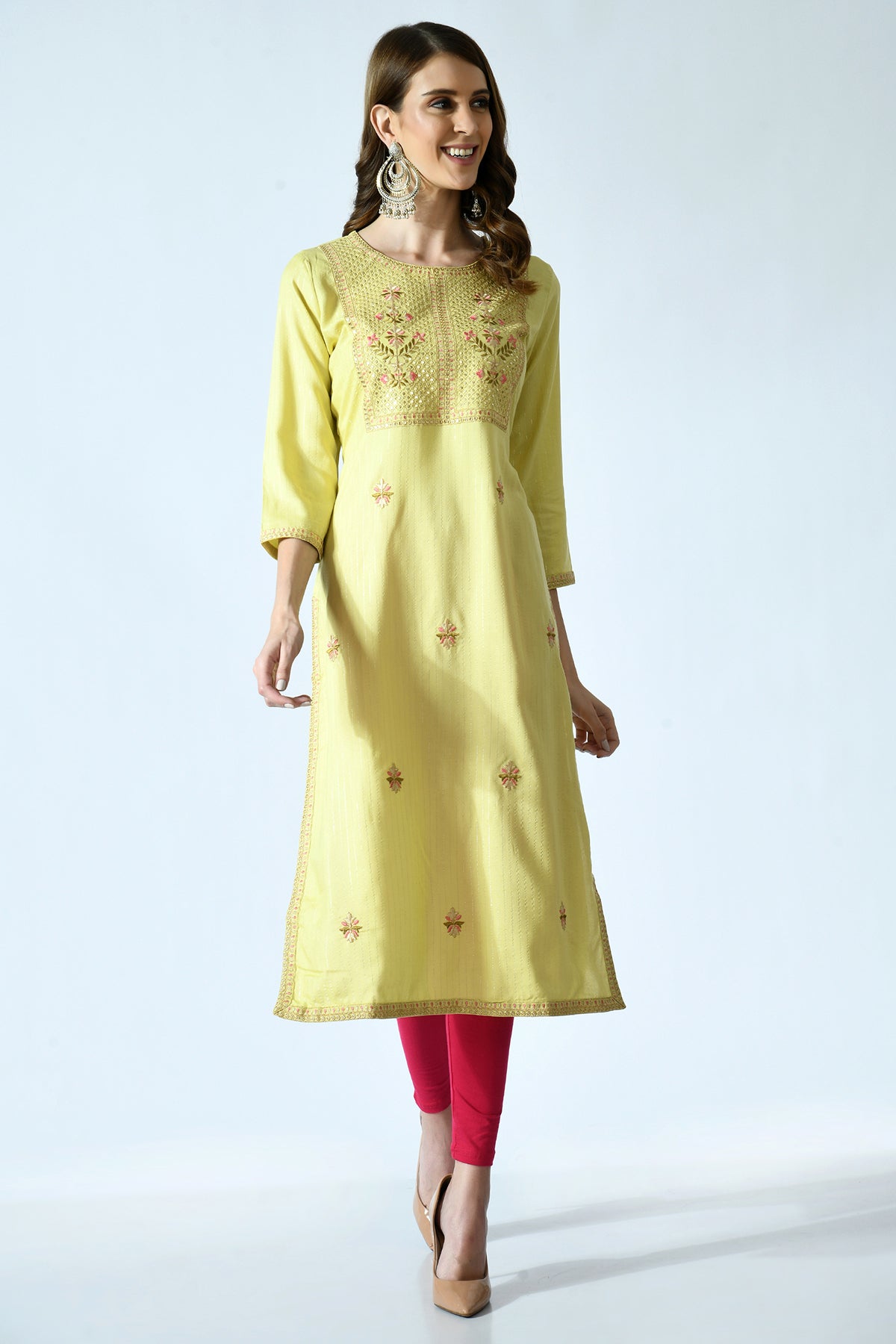 Green Embroidered Kurta