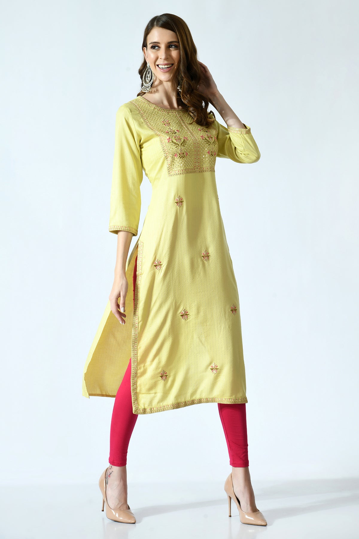 Green Embroidered Kurta