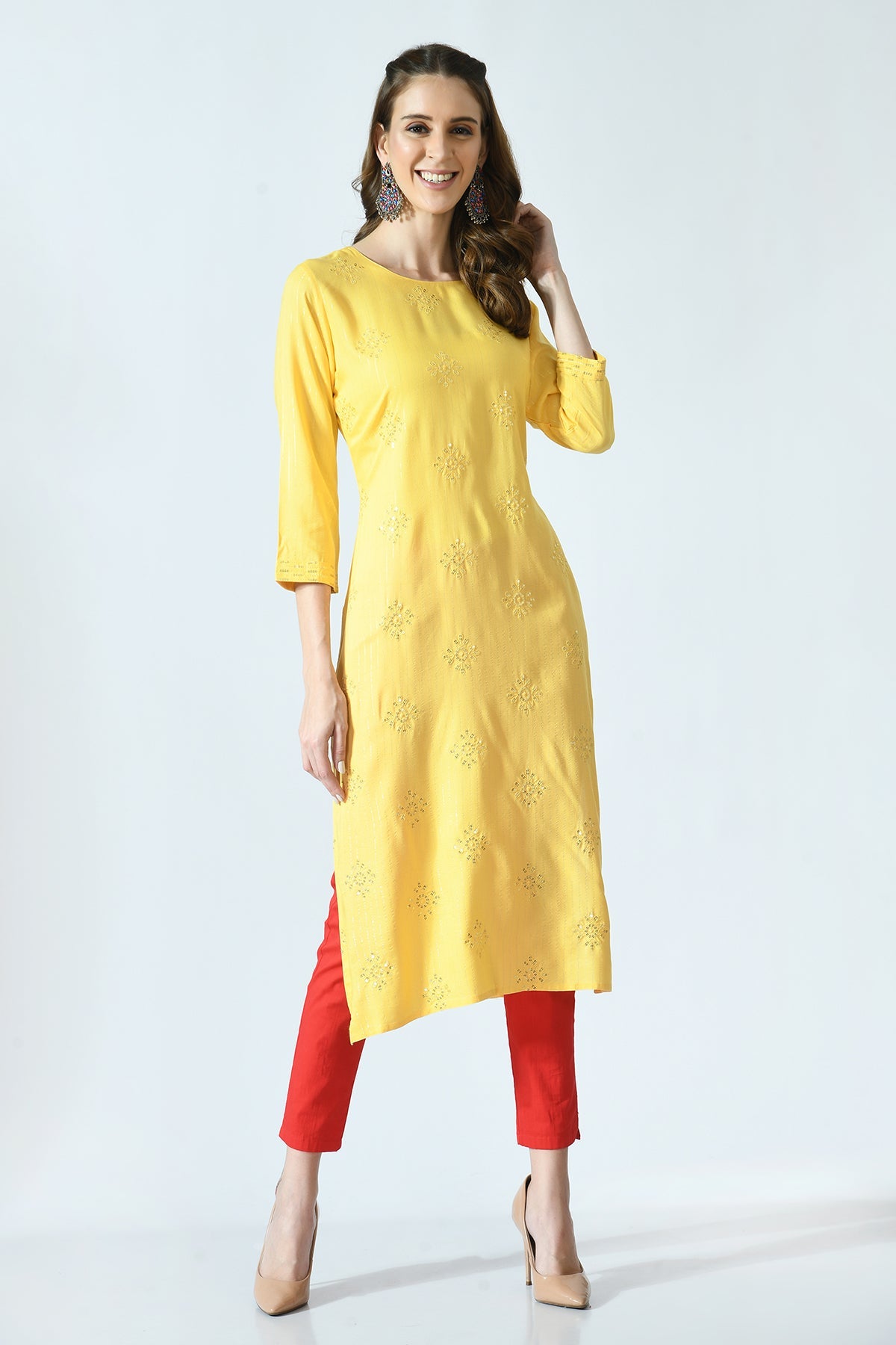 Yellow Embroidered Work Kurta