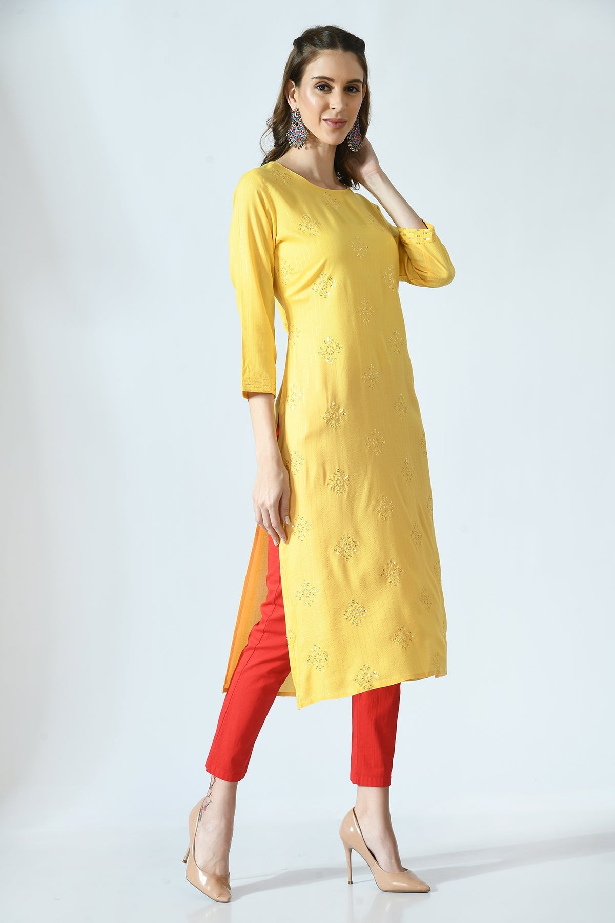 Yellow Embroidered Work Kurta