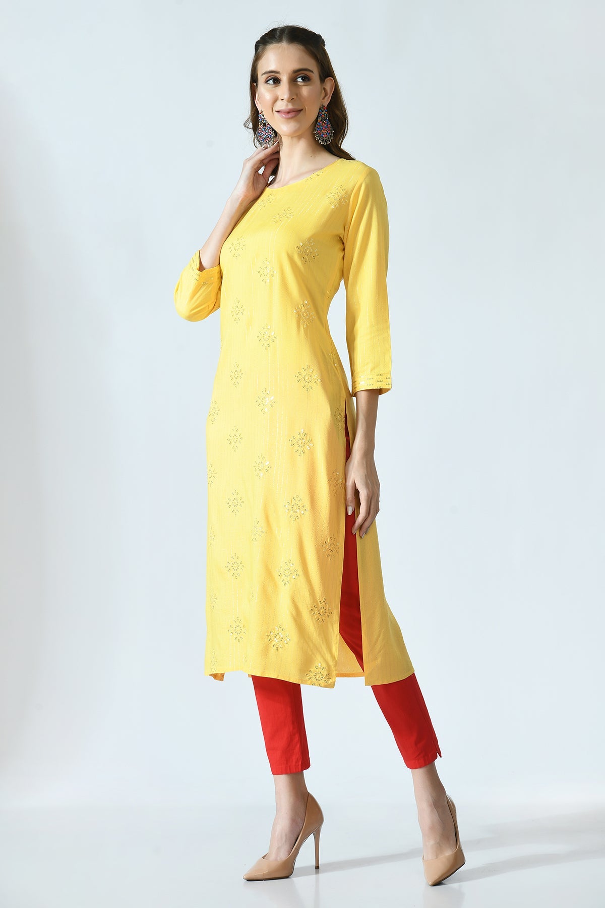 Yellow Embroidered Work Kurta