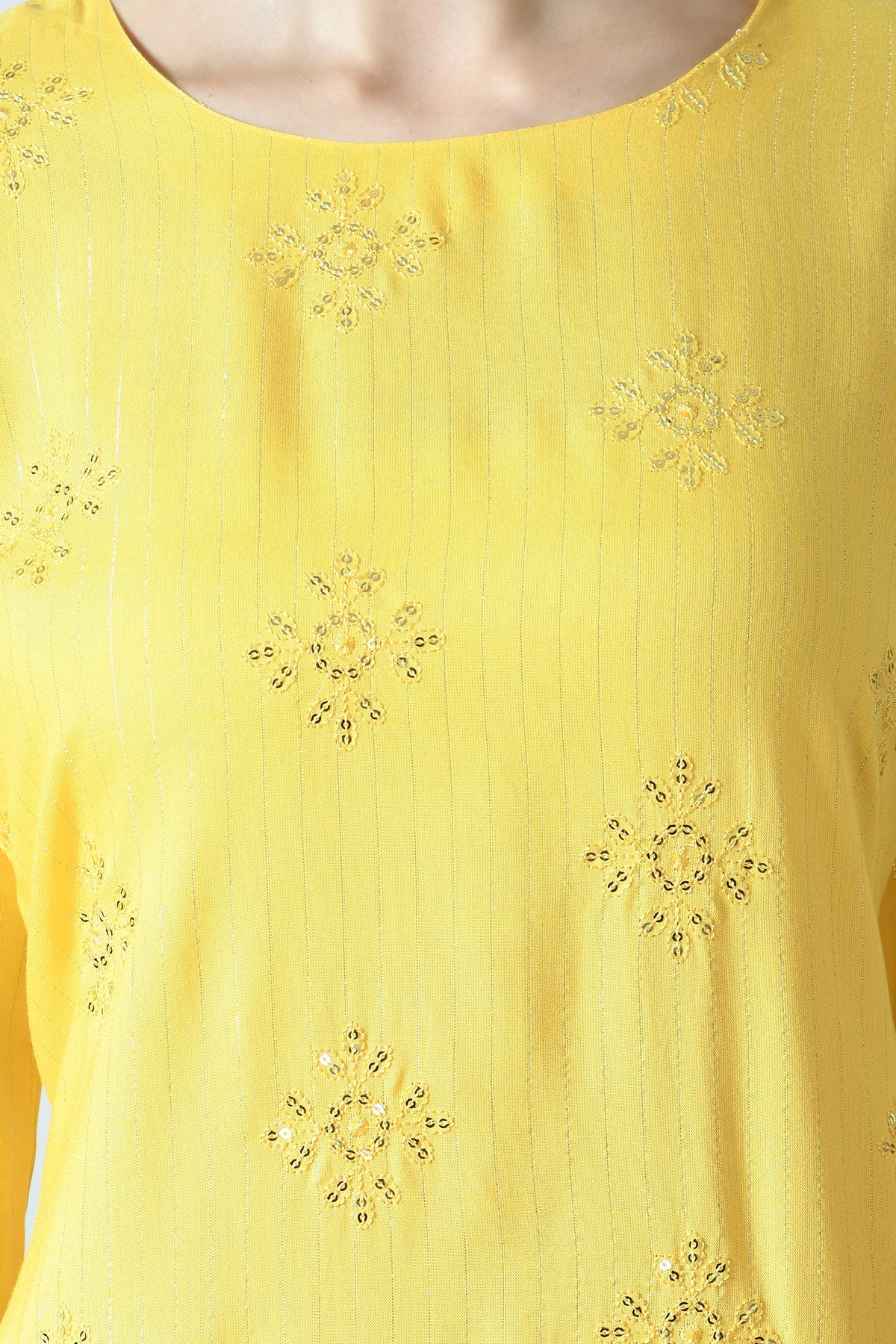 Yellow Embroidered Work Kurta