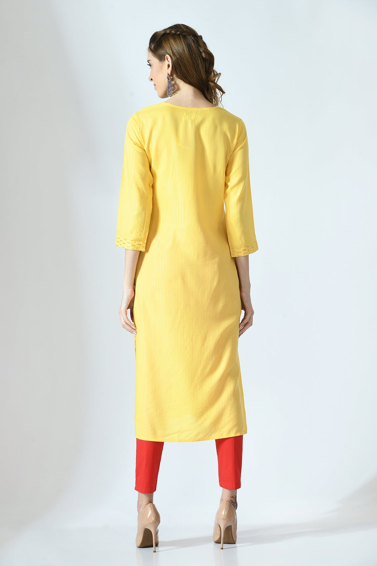 Yellow Embroidered Work Kurta