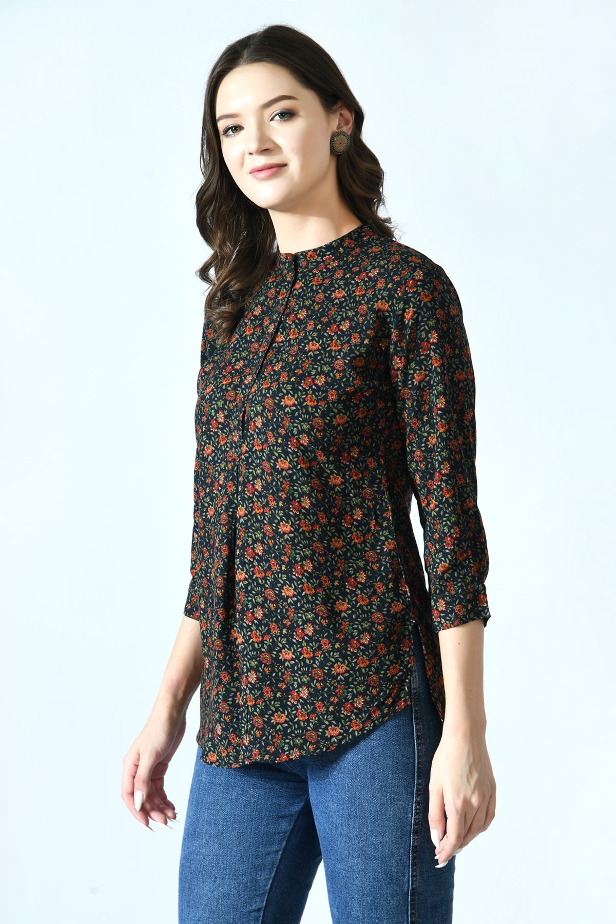 Multi Printed High-Low Straight Top