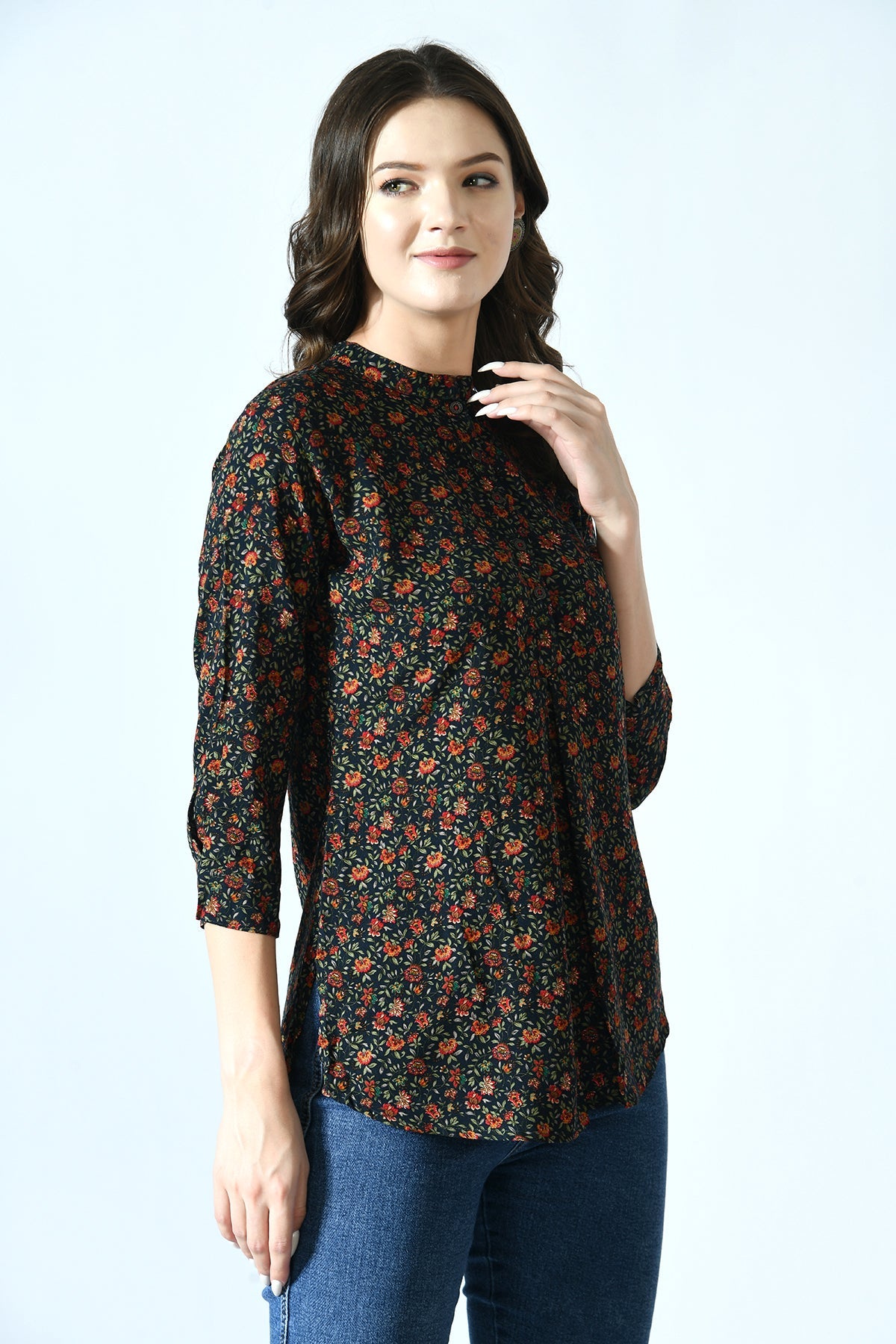 Multi Printed High-Low Straight Top