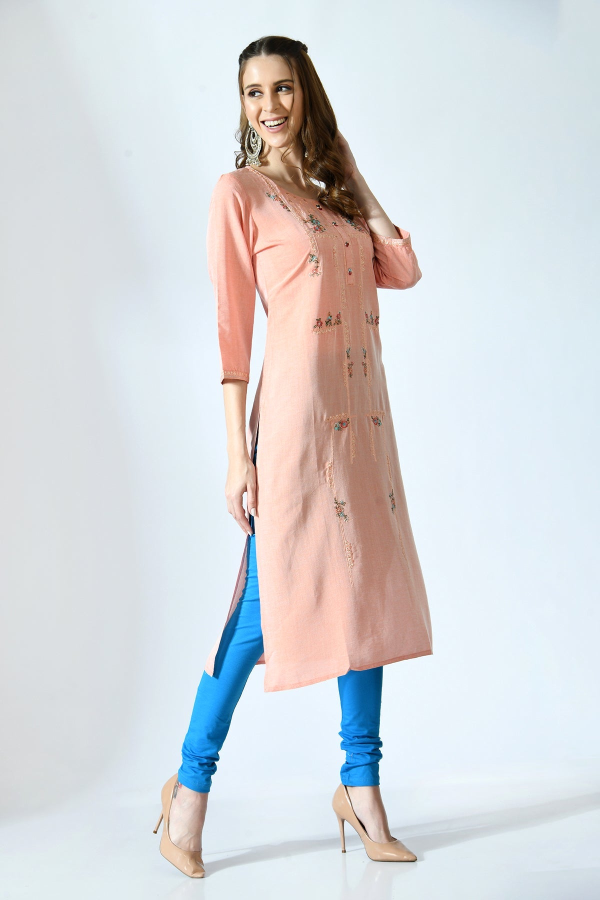 Peach Embroidered Kurta
