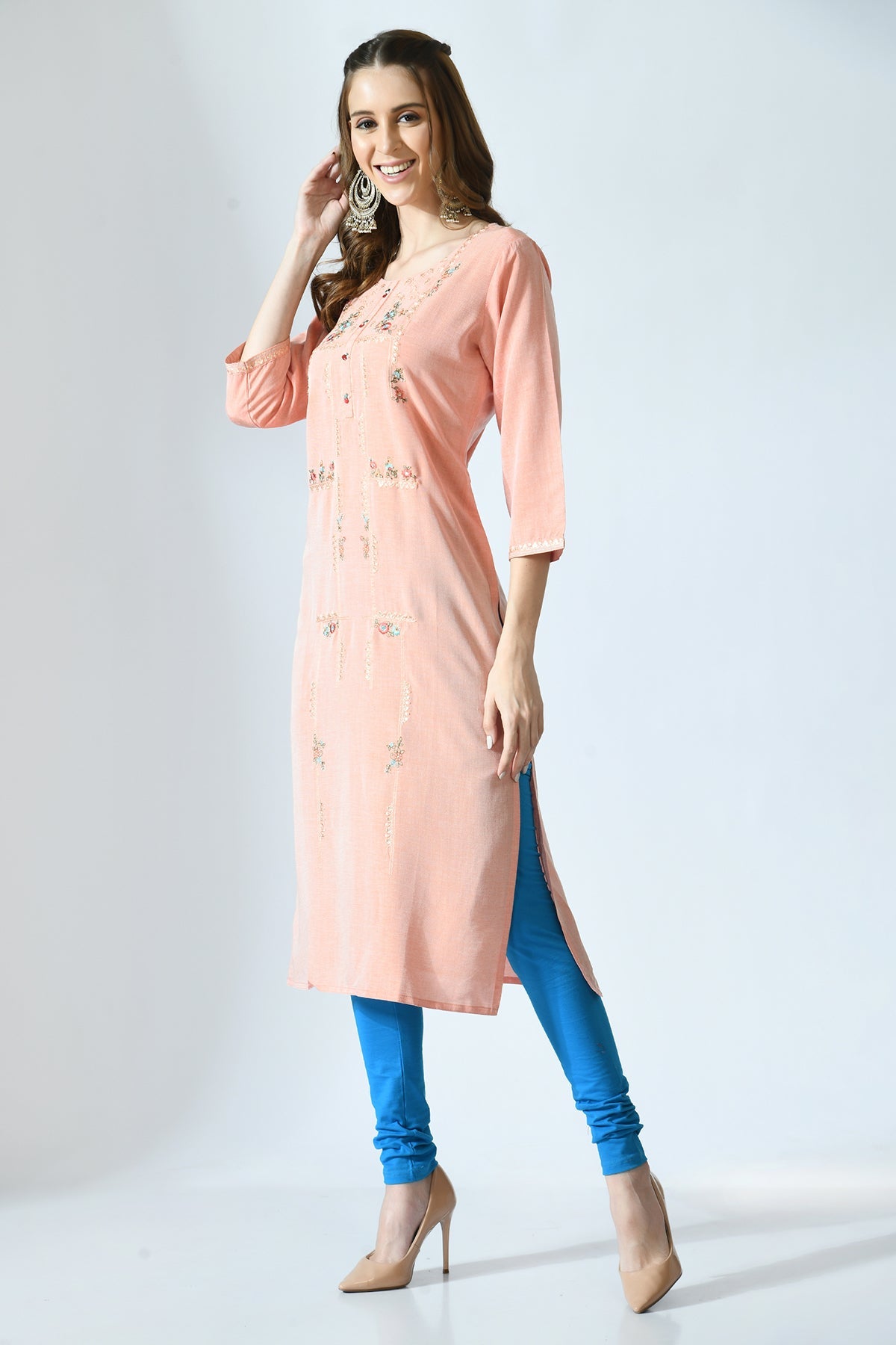 Peach Embroidered Kurta