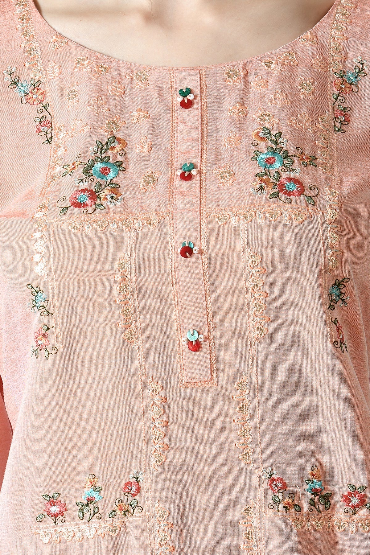 Peach Embroidered Kurta