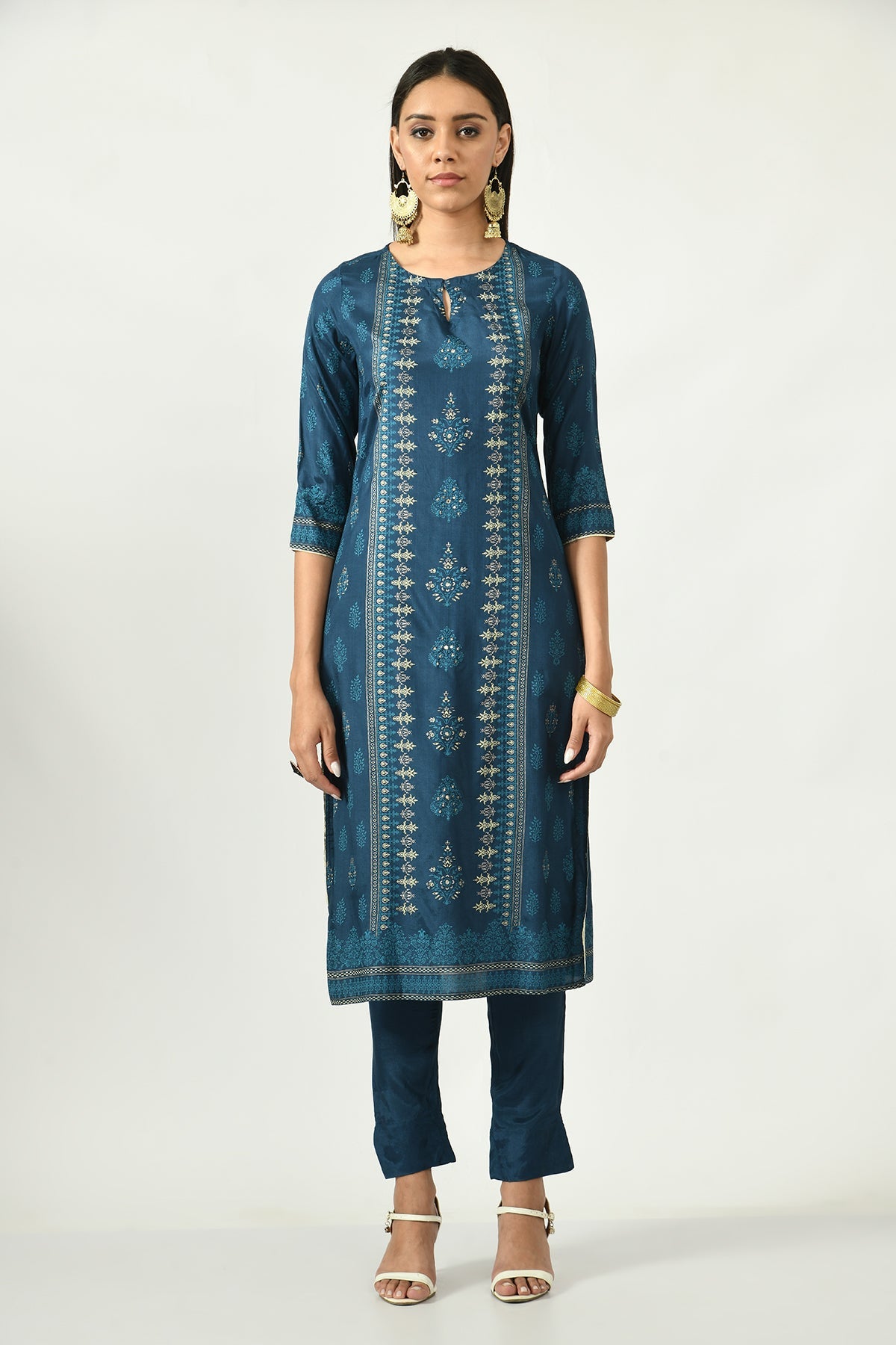 Teal Blue Printed Kurta Set
