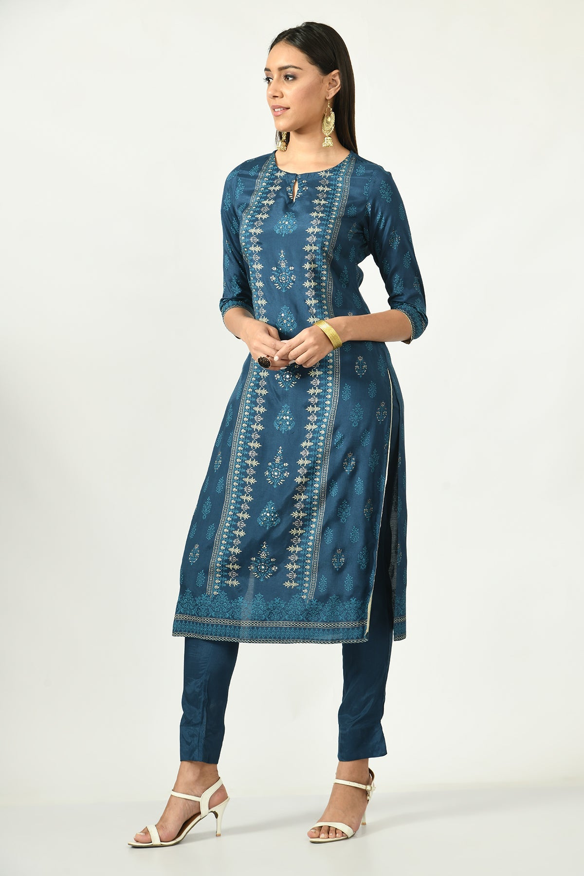 Teal Blue Printed Kurta Set