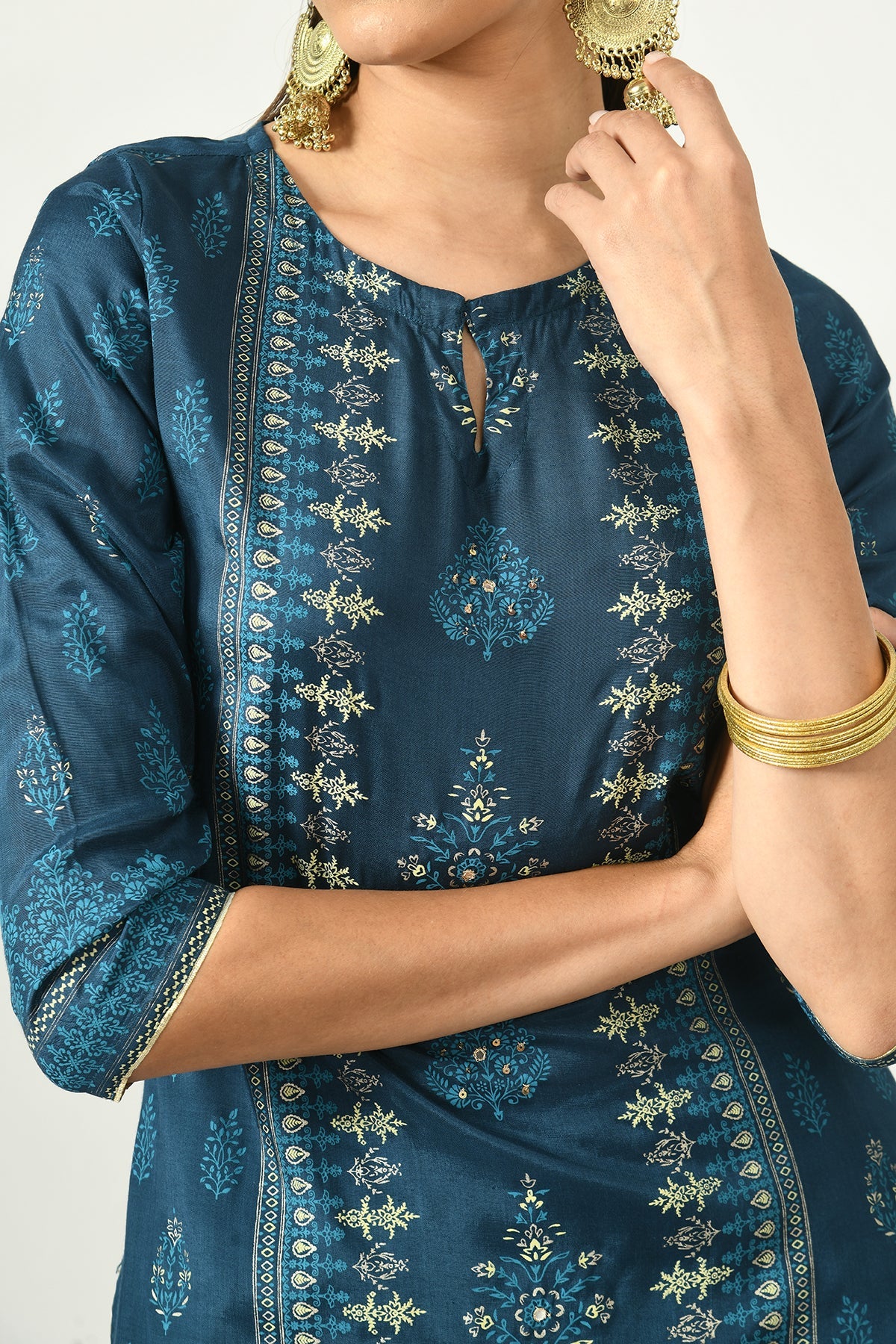 Teal Blue Printed Kurta Set