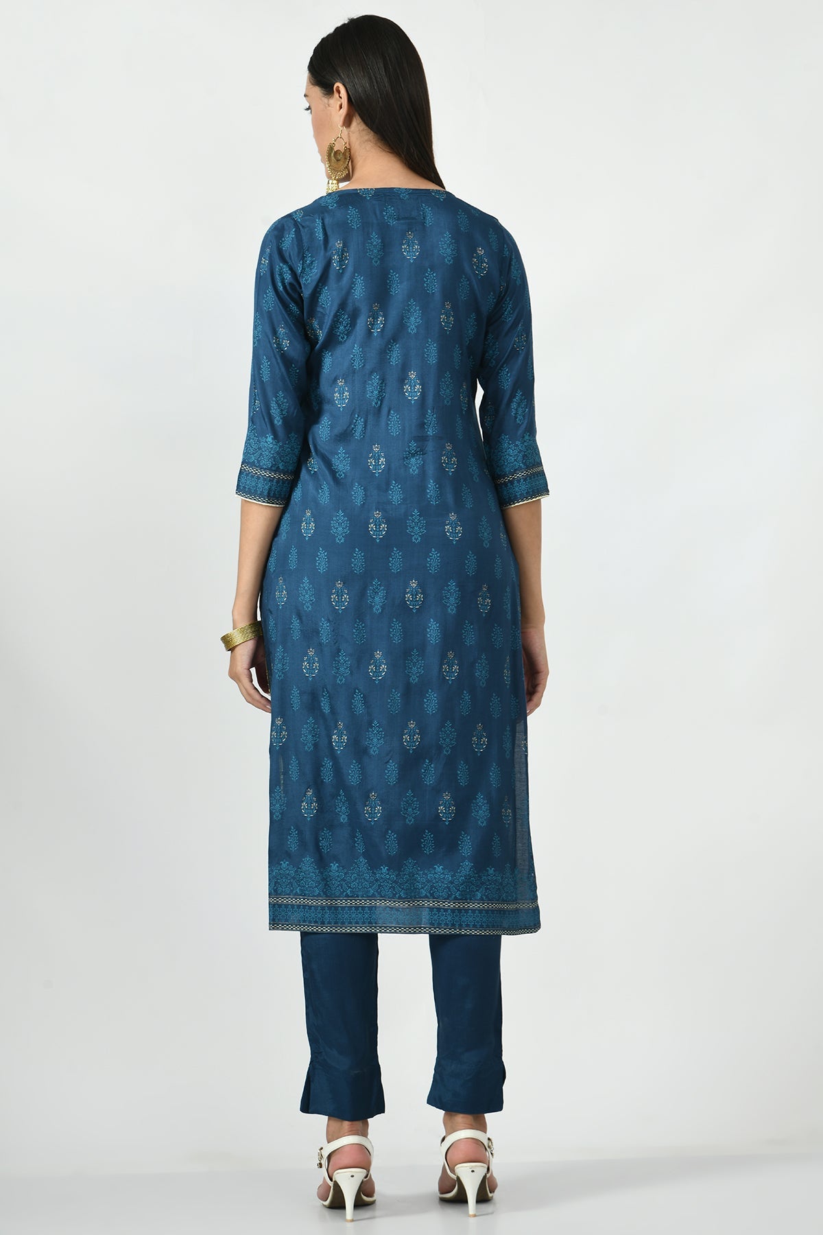 Teal Blue Printed Kurta Set