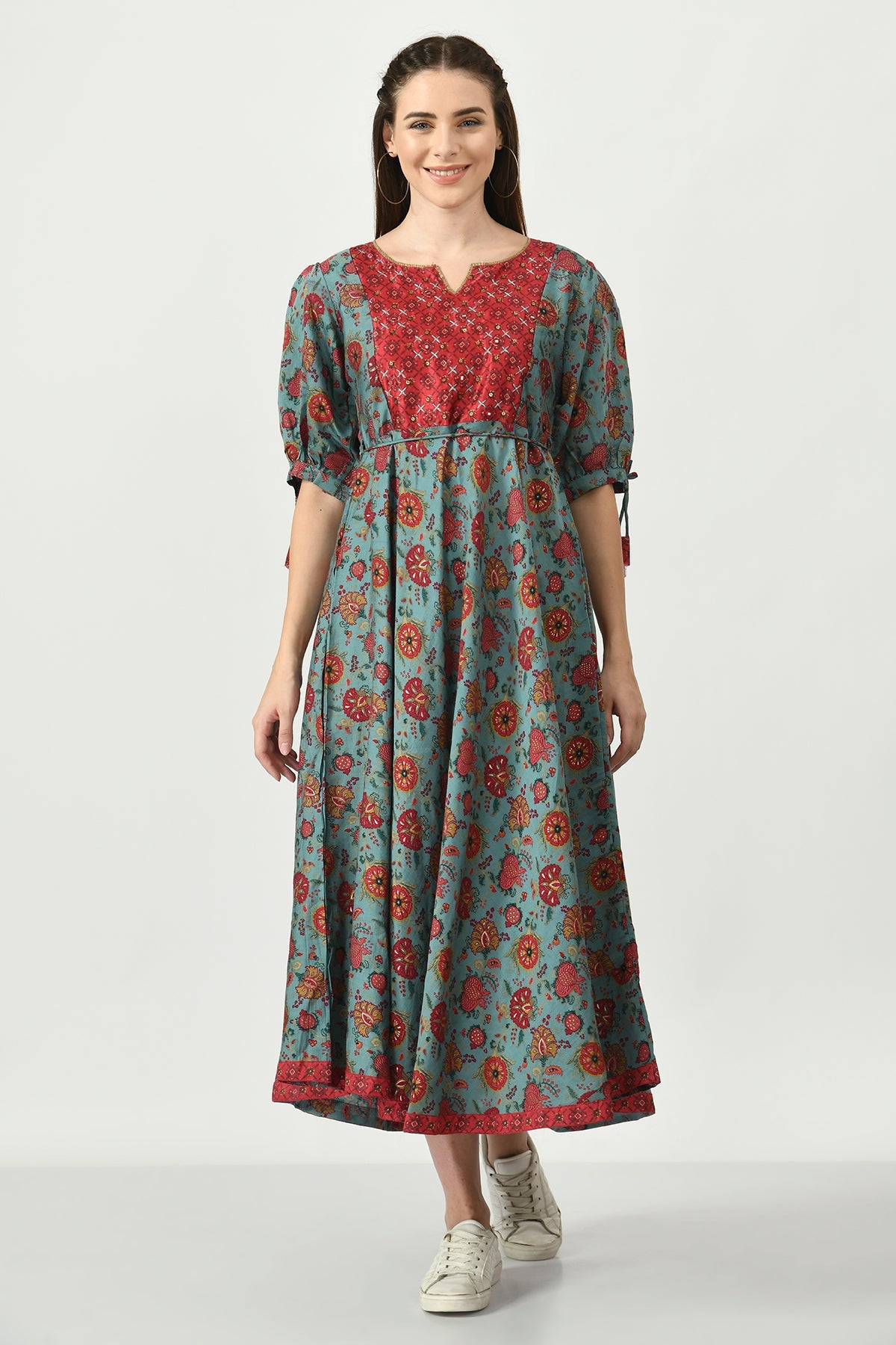 Green Printed Midi Dress