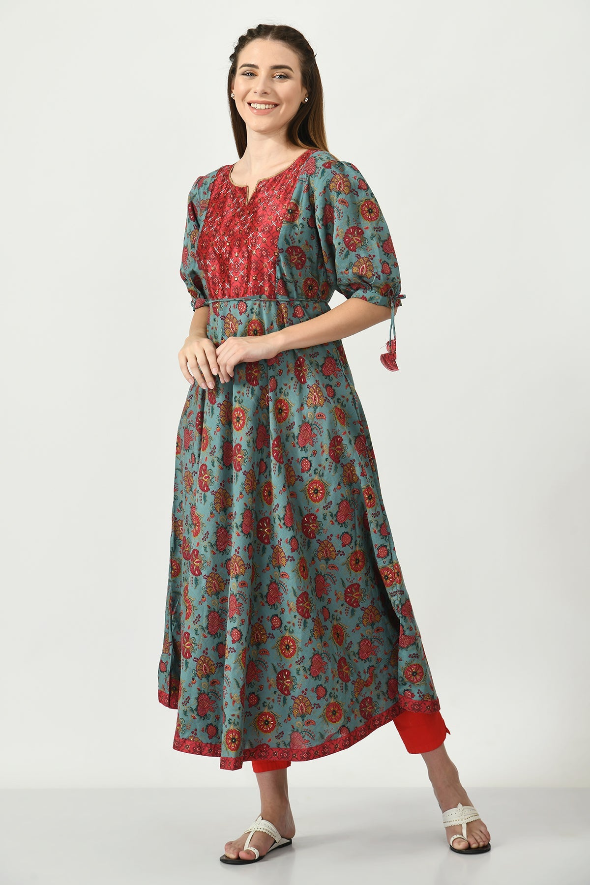 Green Printed Midi Dress
