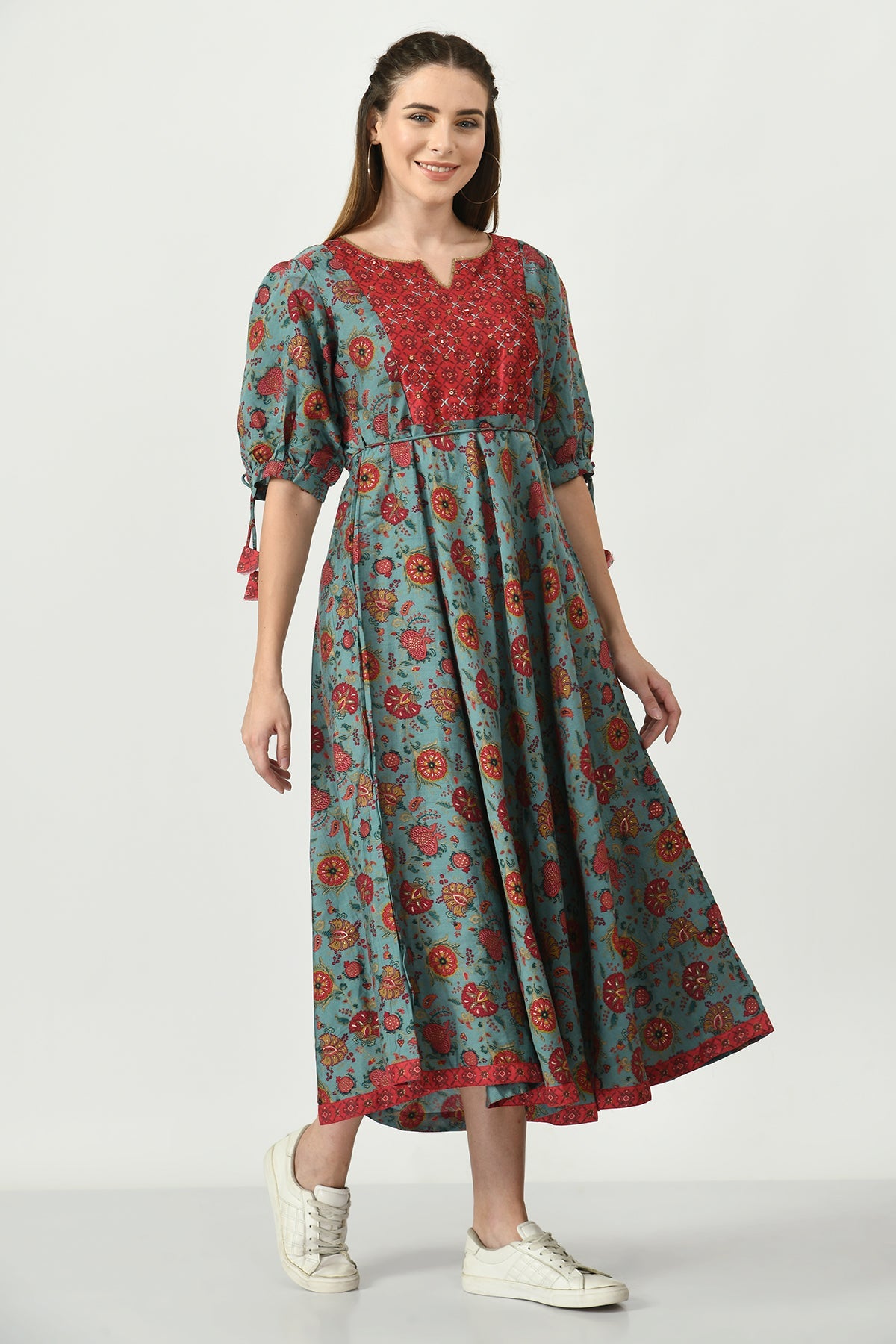 Green Printed Midi Dress