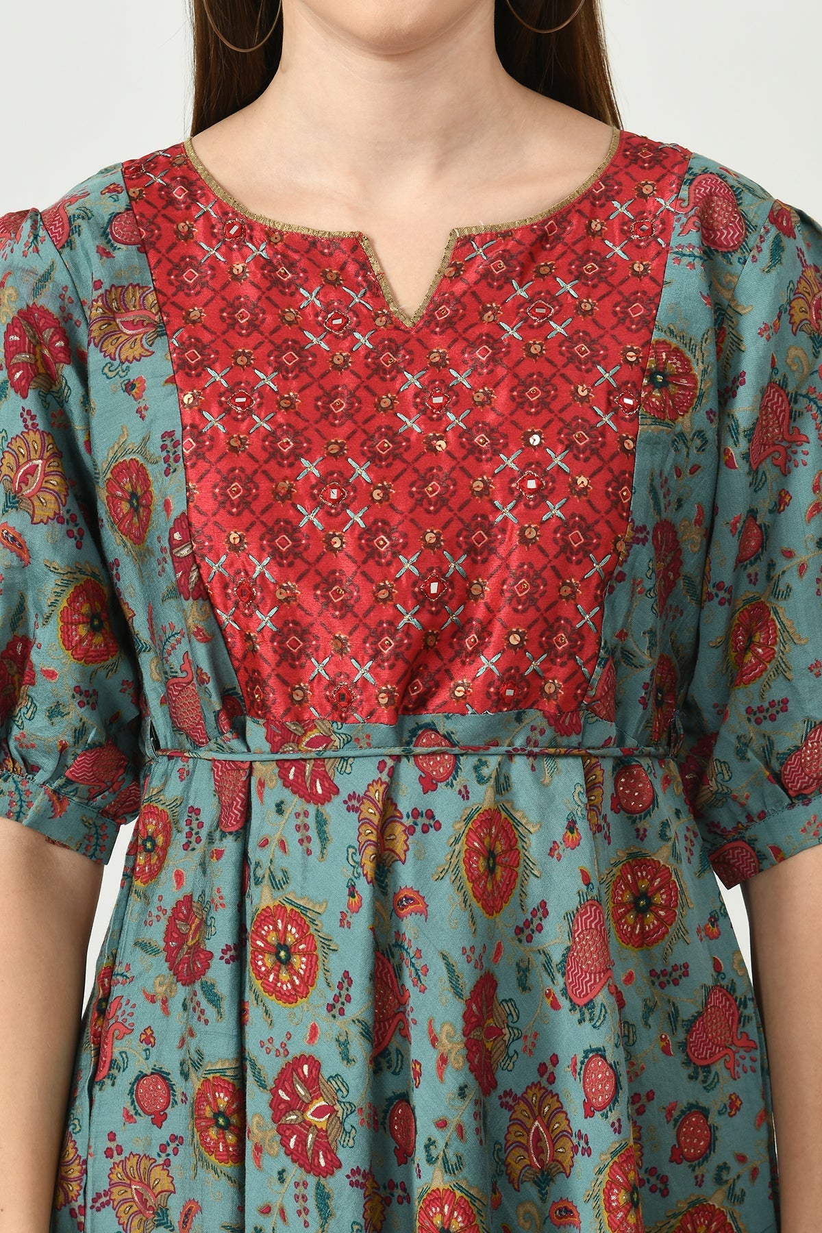 Green Printed Midi Dress