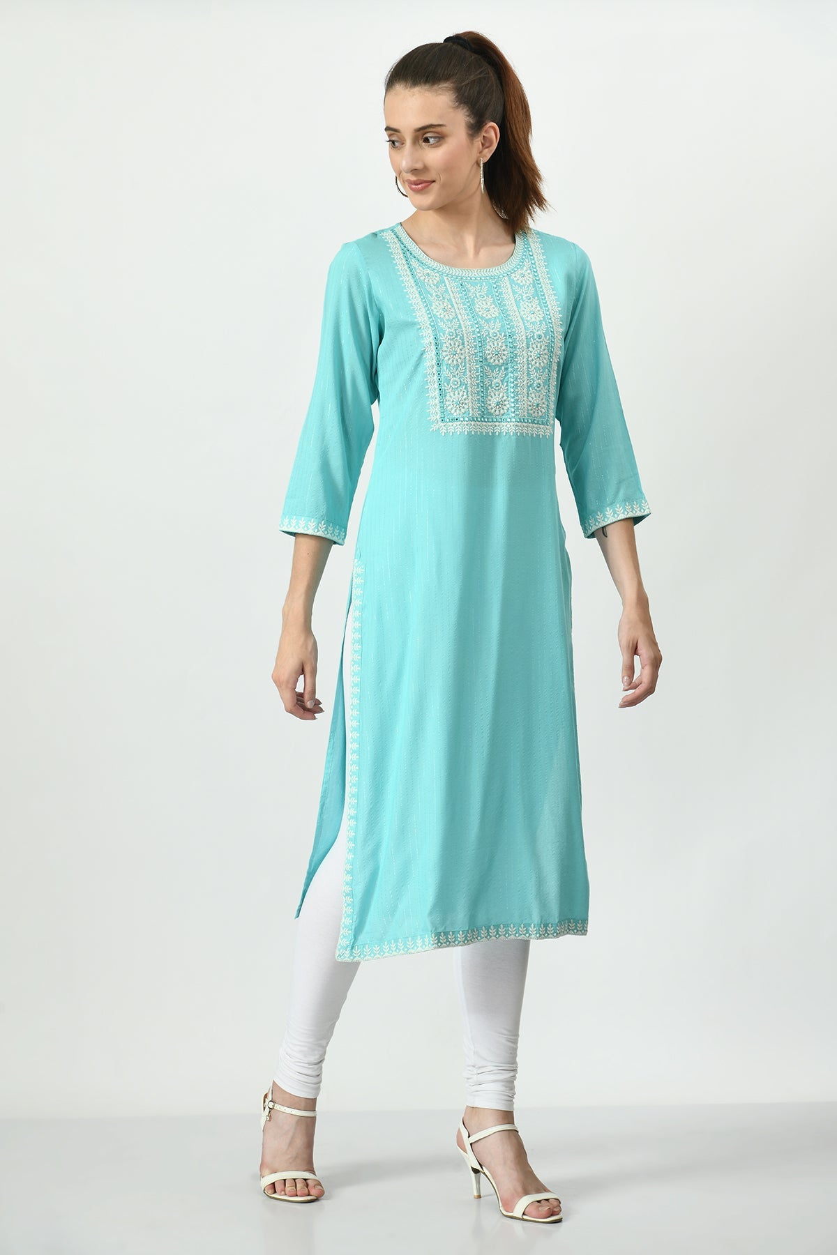Green Embroidered Kurta