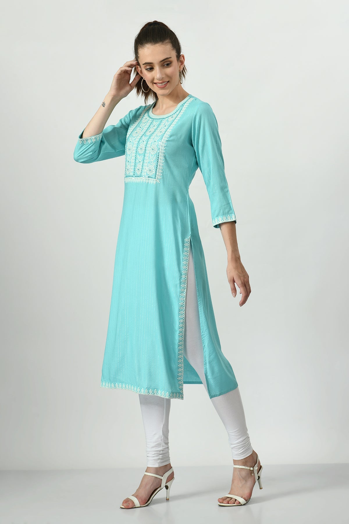 Green Embroidered Kurta